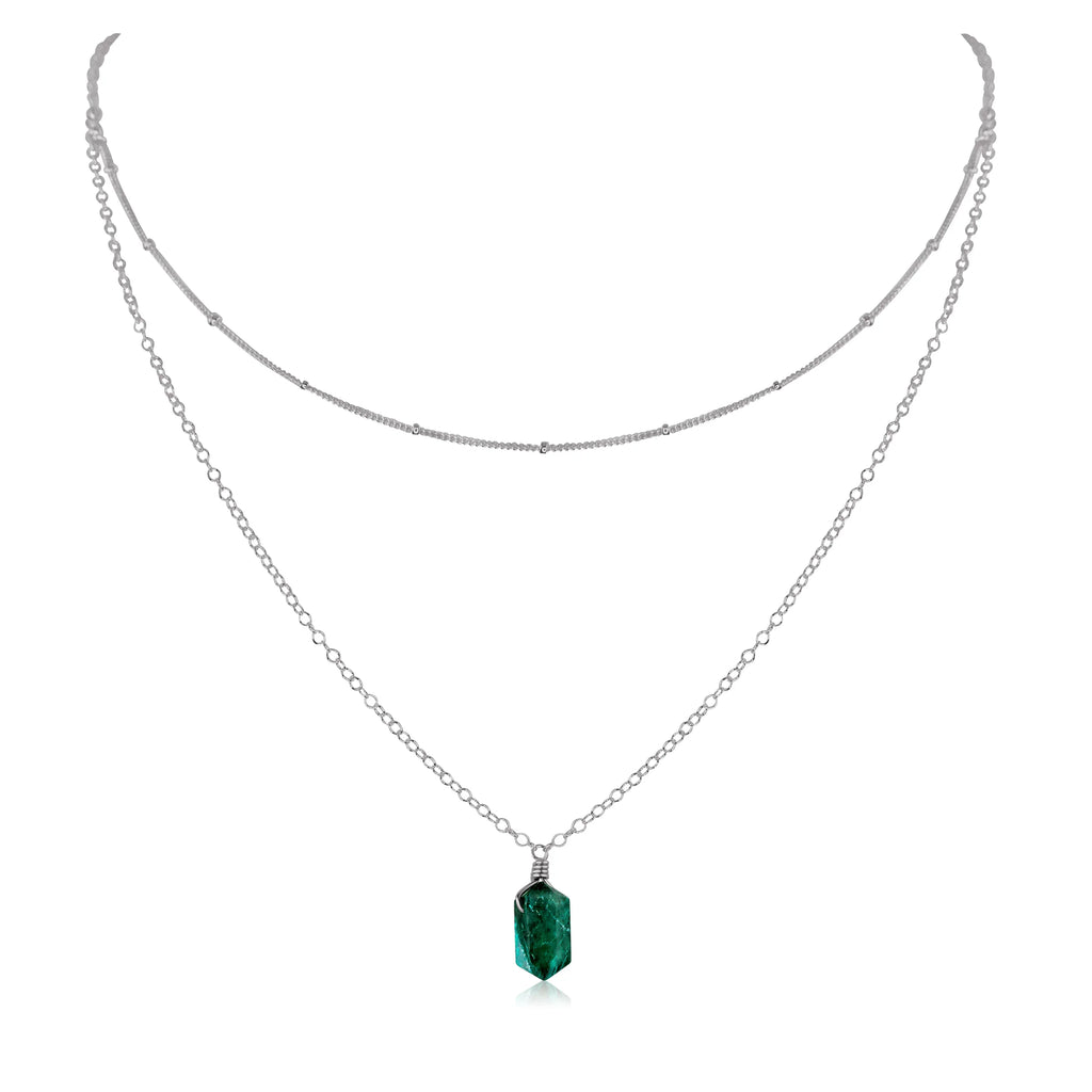 Emerald Double Terminated Crystal Chain Layered Choker Necklace