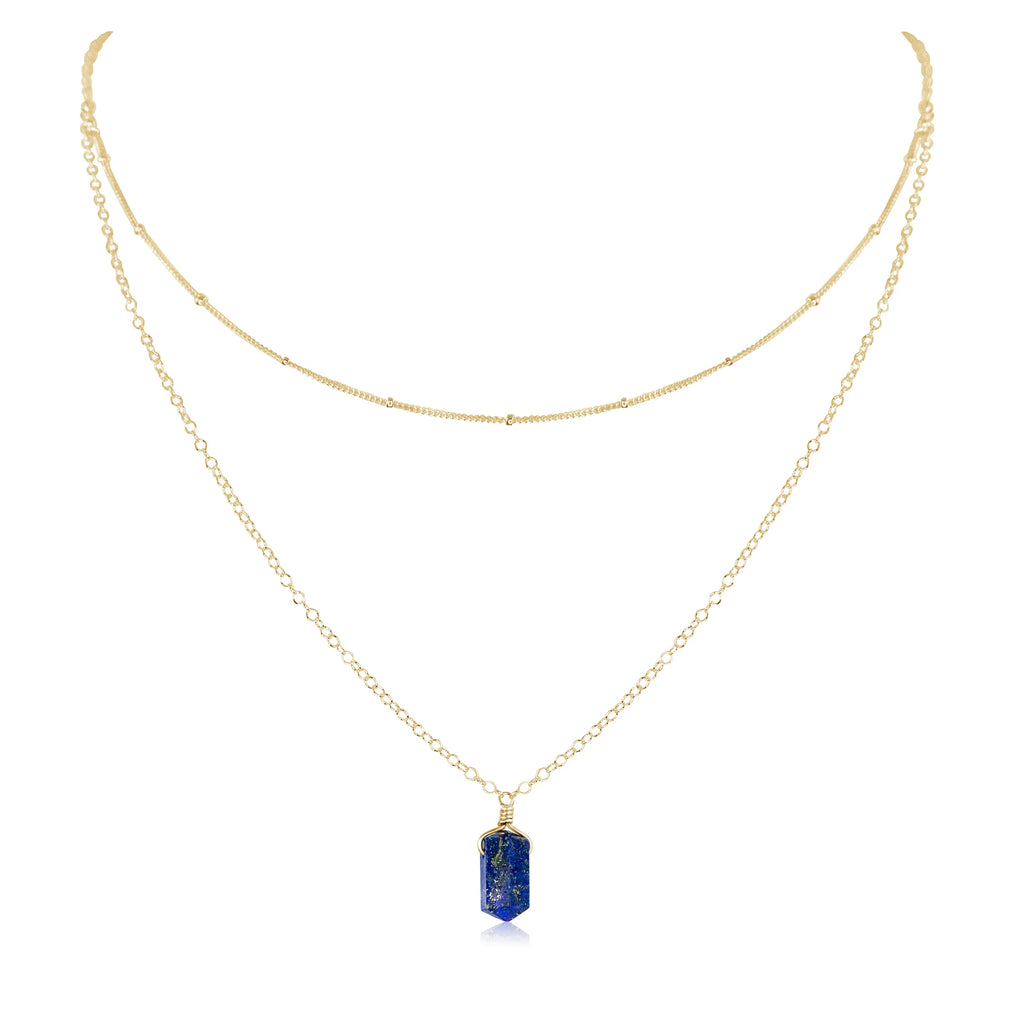 Lapis Lazuli Double Terminated Crystal Chain Layered Choker Necklace
