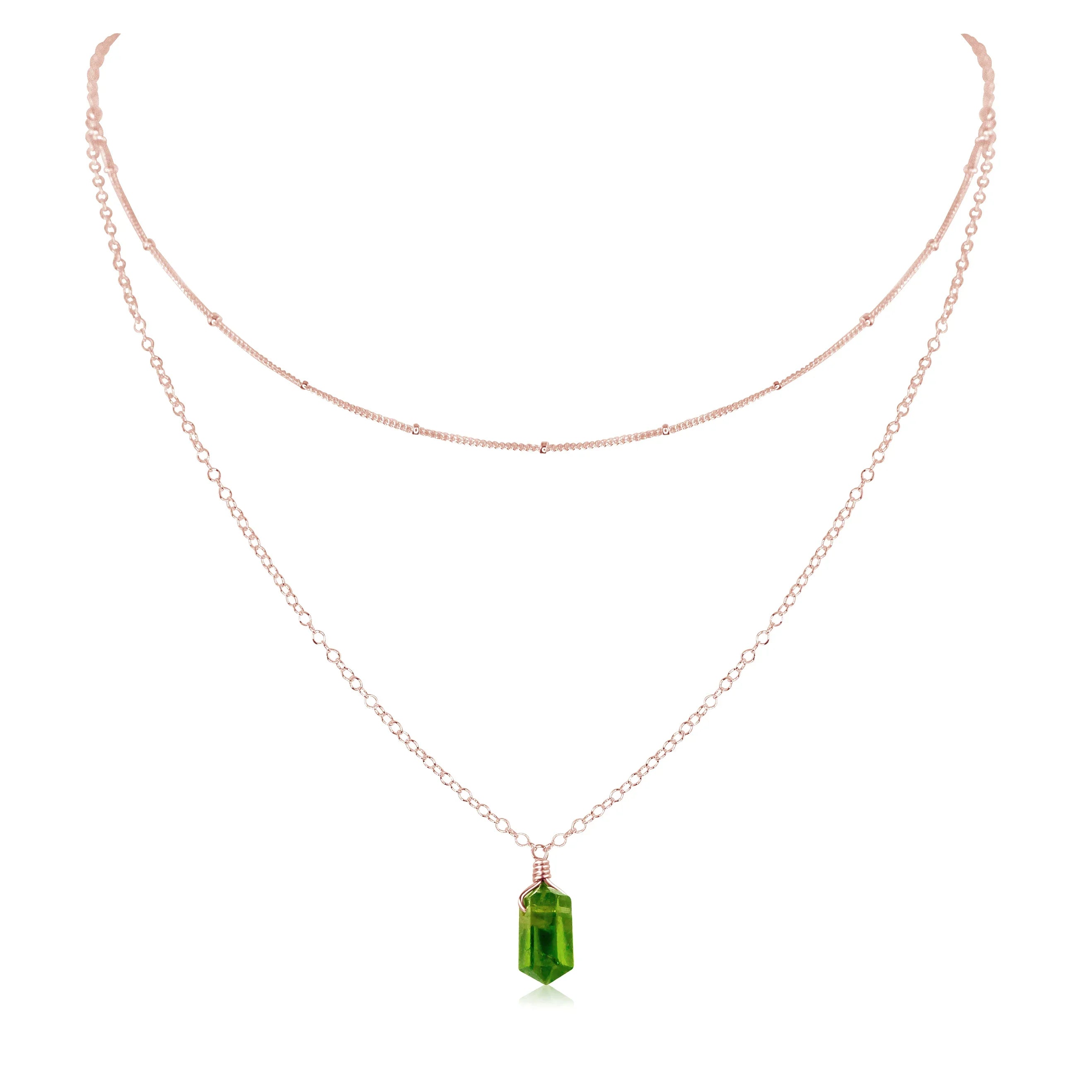 Peridot Double Terminated Crystal Chain Layered Choker Necklace