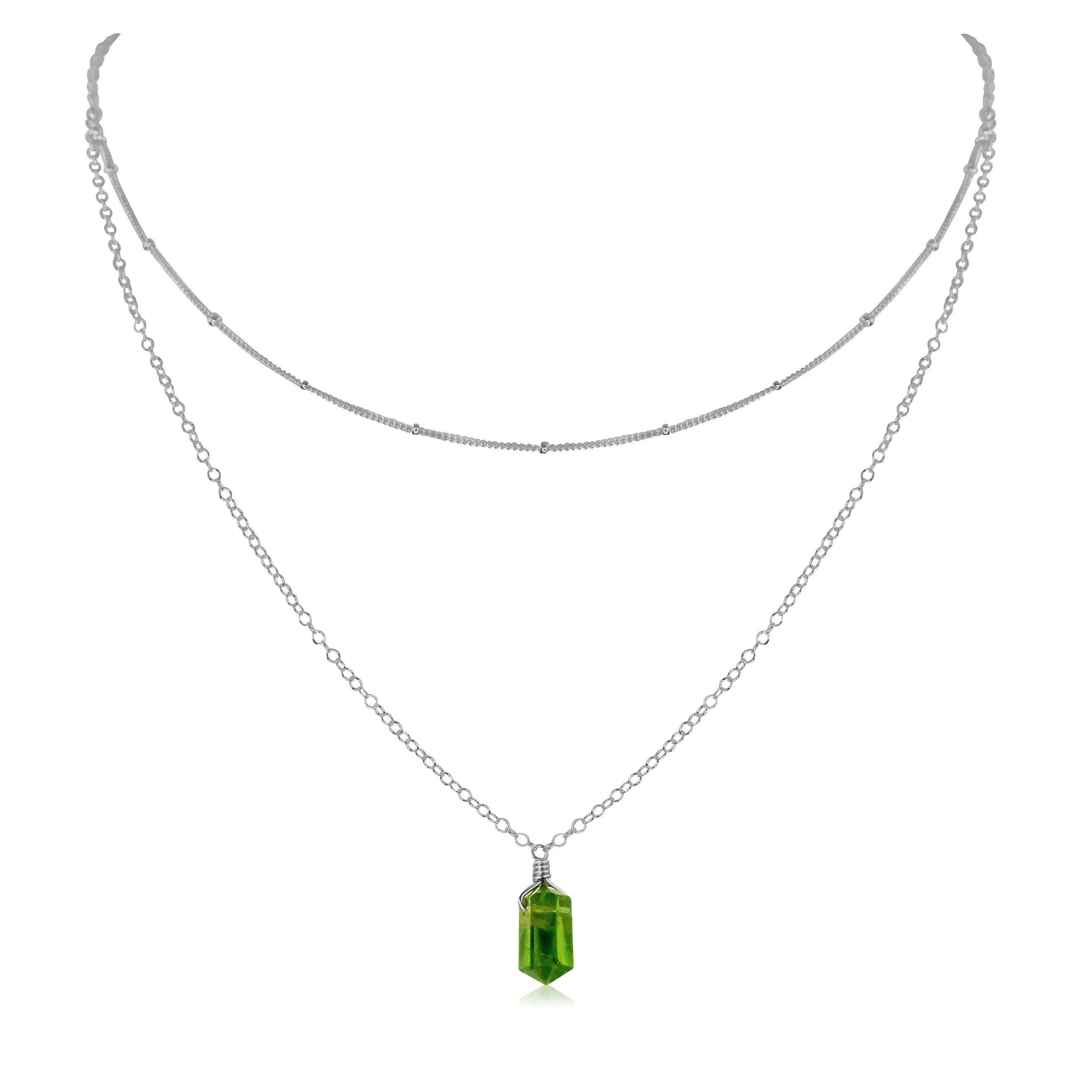 Peridot Double Terminated Crystal Chain Layered Choker Necklace