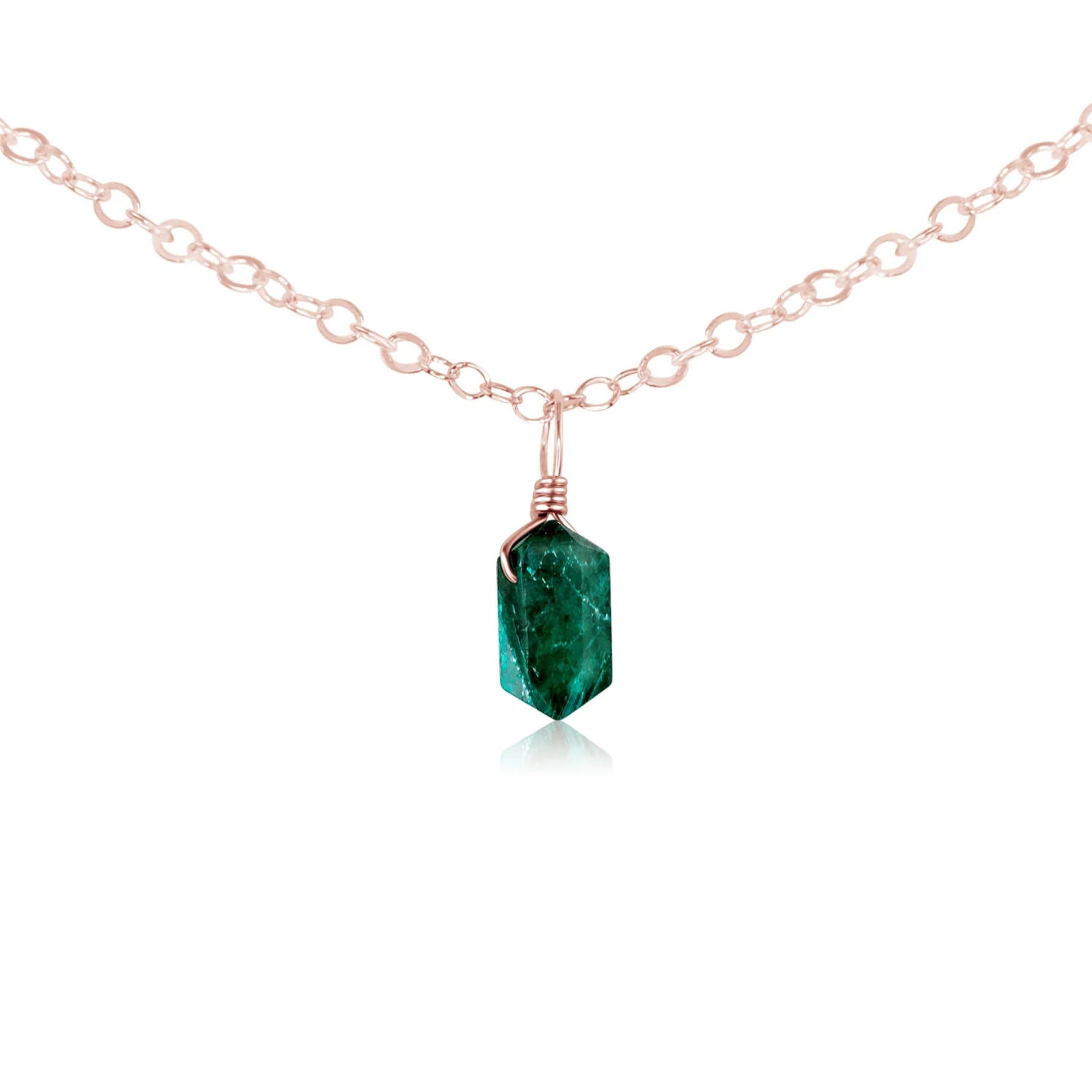 Emerald Mini Double Terminated Crystal Point Pendant Choker Necklace
