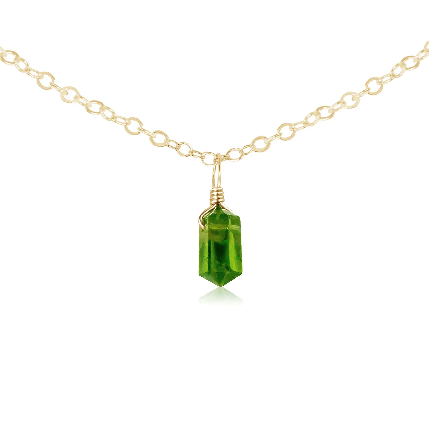 Peridot Mini Double Terminated Crystal Point Pendant Choker Necklace