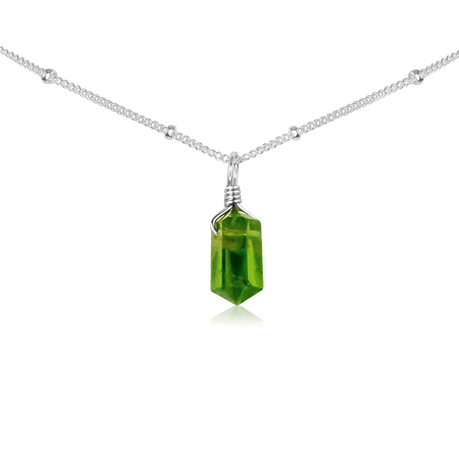Peridot Mini Double Terminated Crystal Point Pendant Choker Necklace