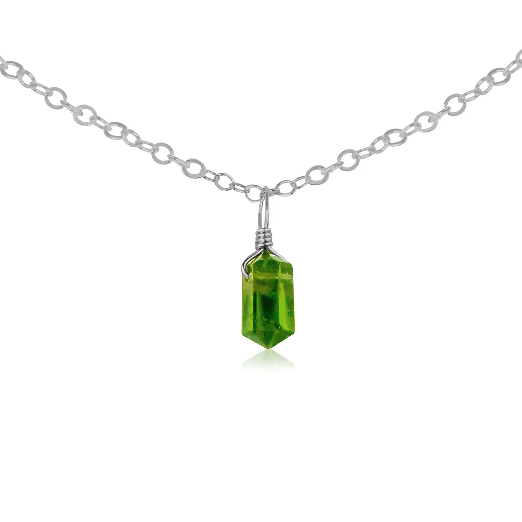Peridot Mini Double Terminated Crystal Point Pendant Choker Necklace