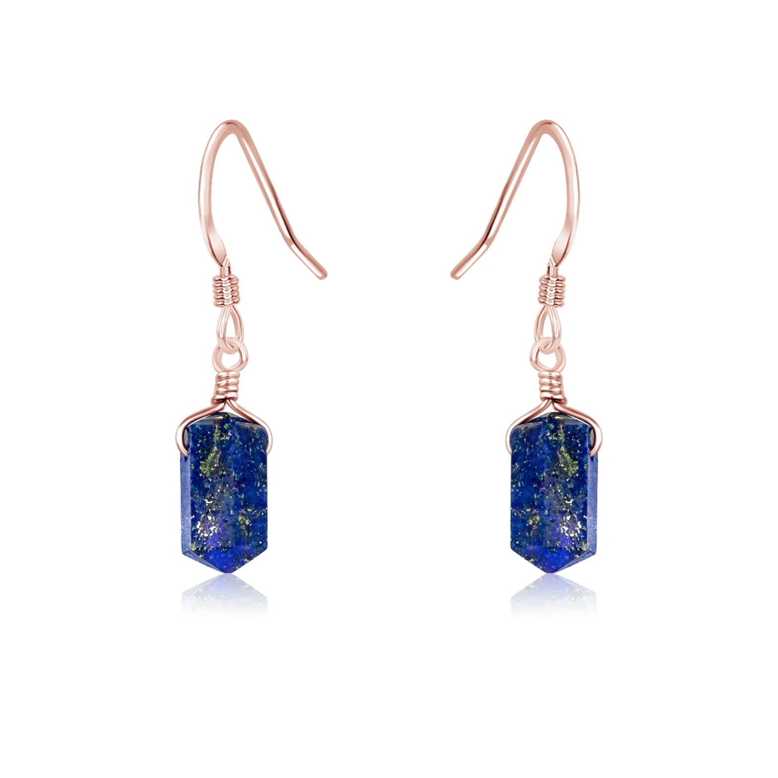 Lapis Lazuli Mini Double Terminated Crystal Point Dangle Drop Earrings