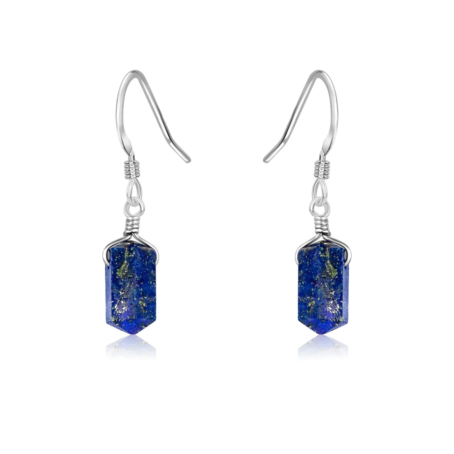 Lapis Lazuli Mini Double Terminated Crystal Point Dangle Drop Earrings