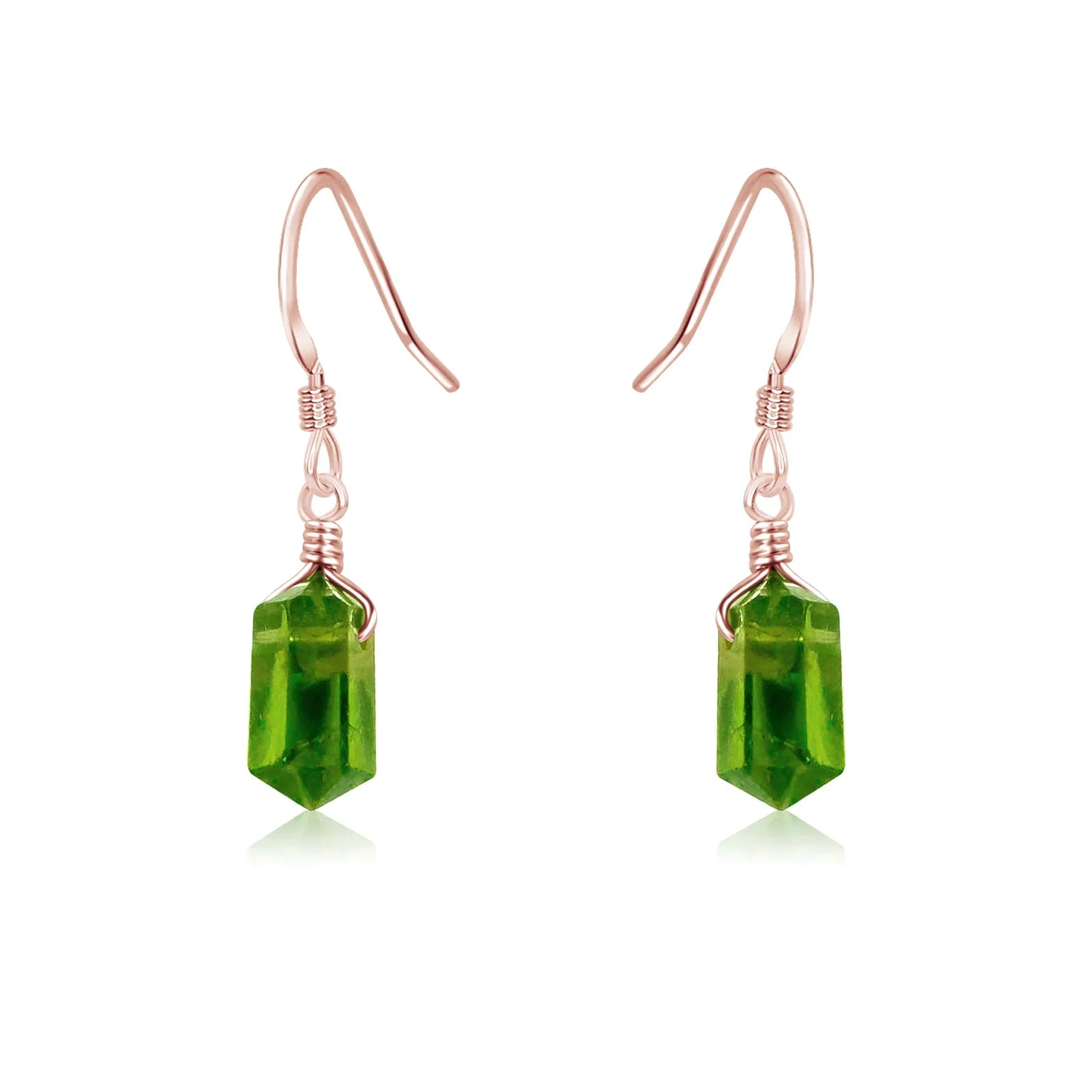 Peridot Mini Double Terminated Crystal Point Dangle Drop Earrings