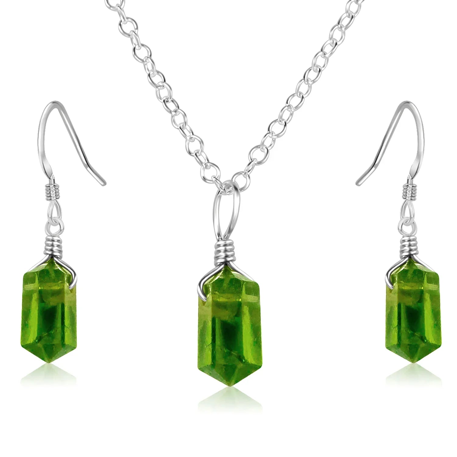 Peridot Double Terminated Crystal Jewellery Set