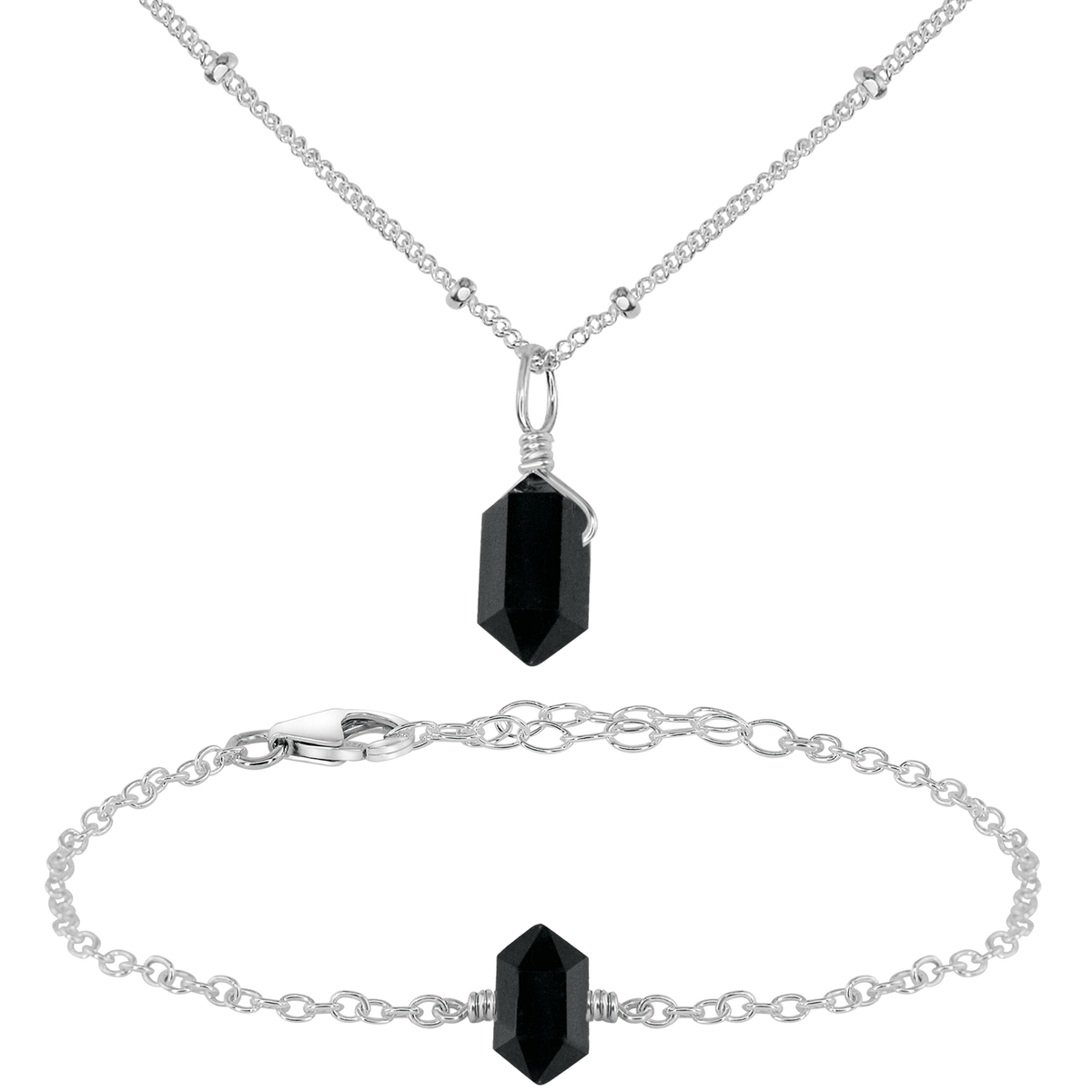 Black Tourmaline Double Terminated Crystal Jewellery Set