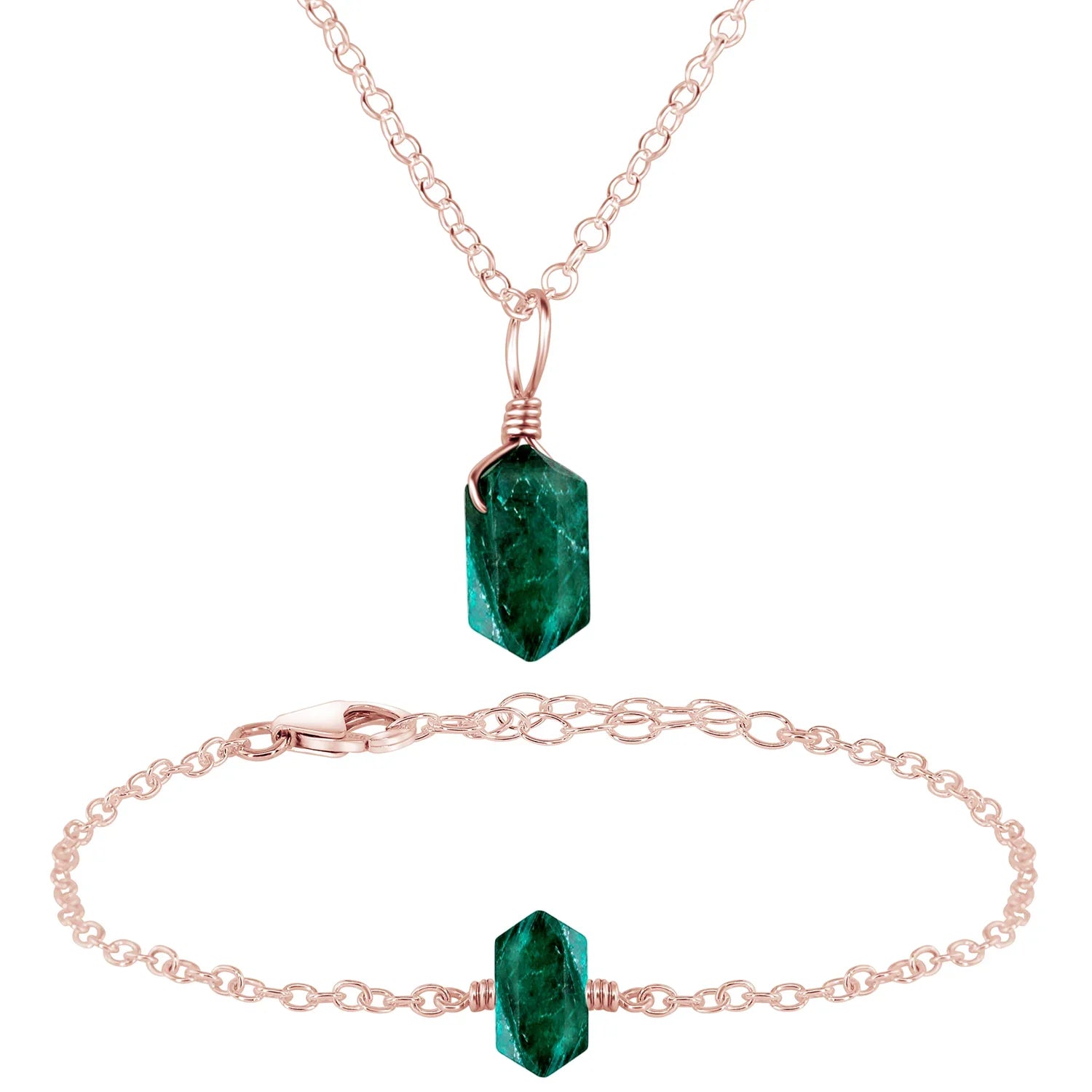 Emerald Double Terminated Crystal Jewellery Set