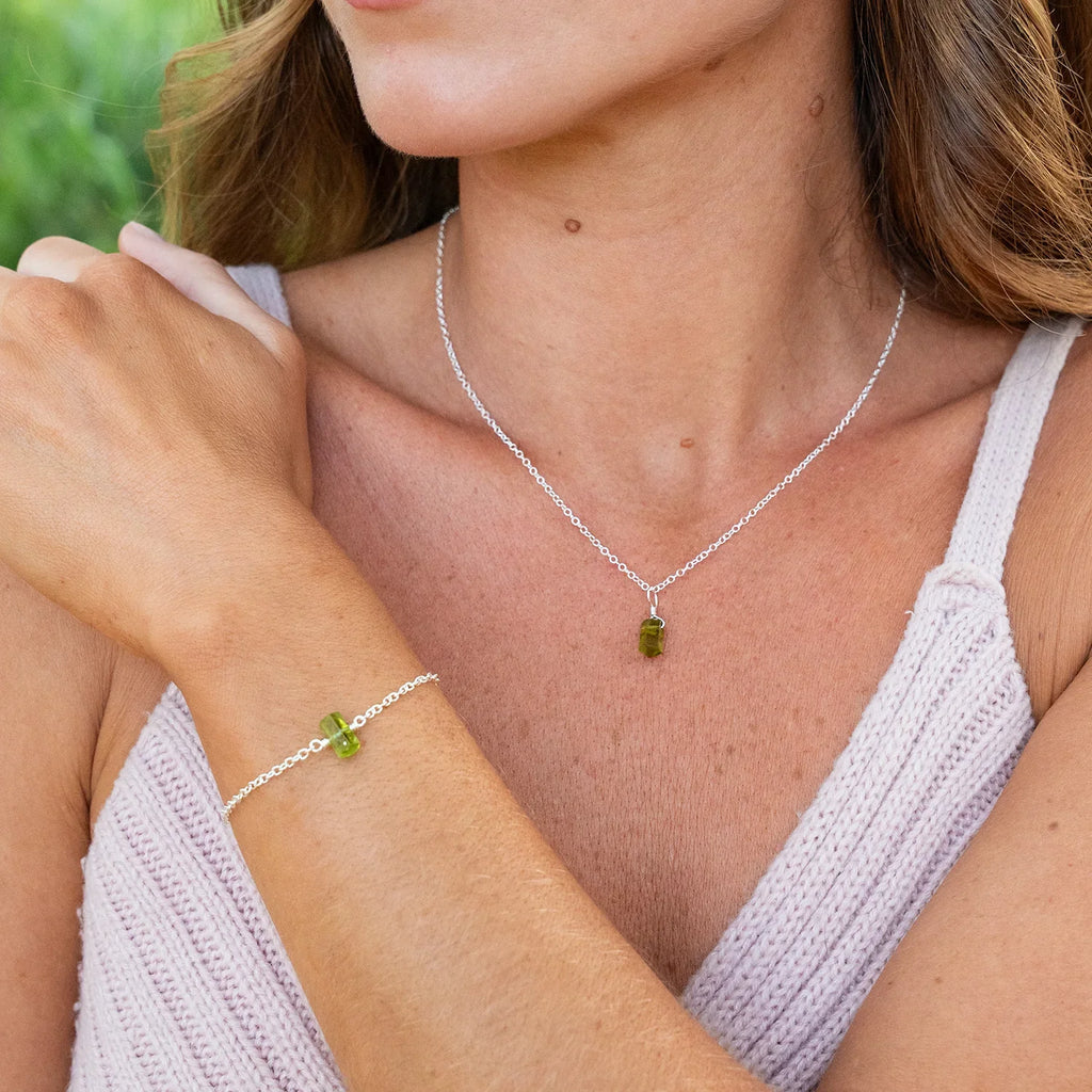 Peridot Mini Double Terminated Crystal Point Pendant Necklace