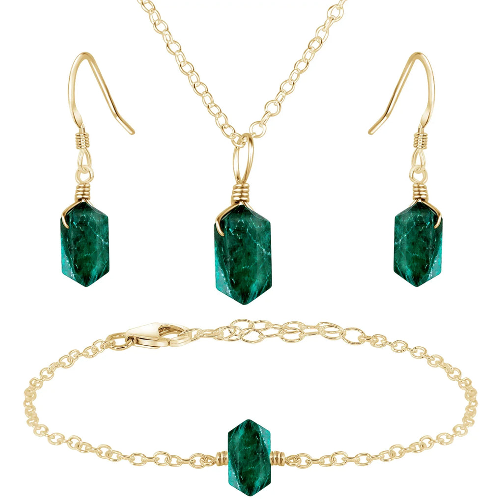 Emerald Double Terminated Crystal Jewellery Set