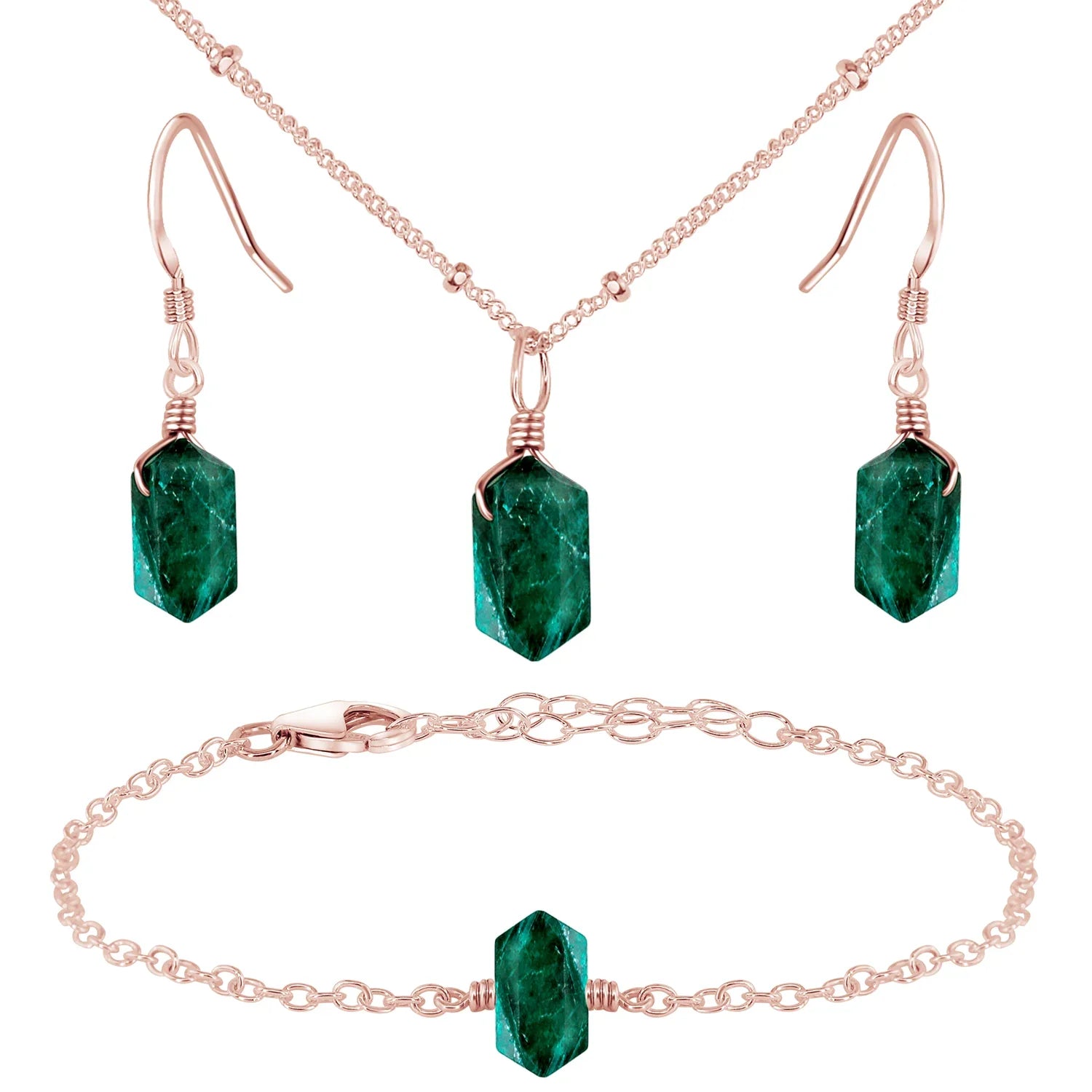 Emerald Double Terminated Crystal Jewellery Set