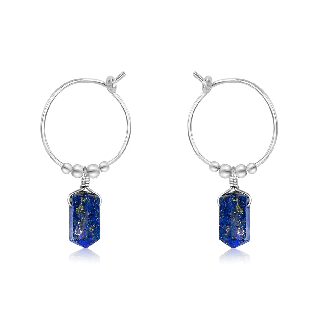 Double Terminated Lapis Lazuli Mini Crystal Point Dangle Hoop Earrings