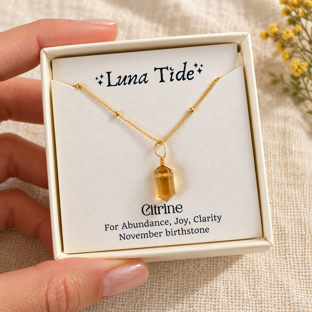 Citrine Mini Double Terminated Crystal Point Pendant Necklace