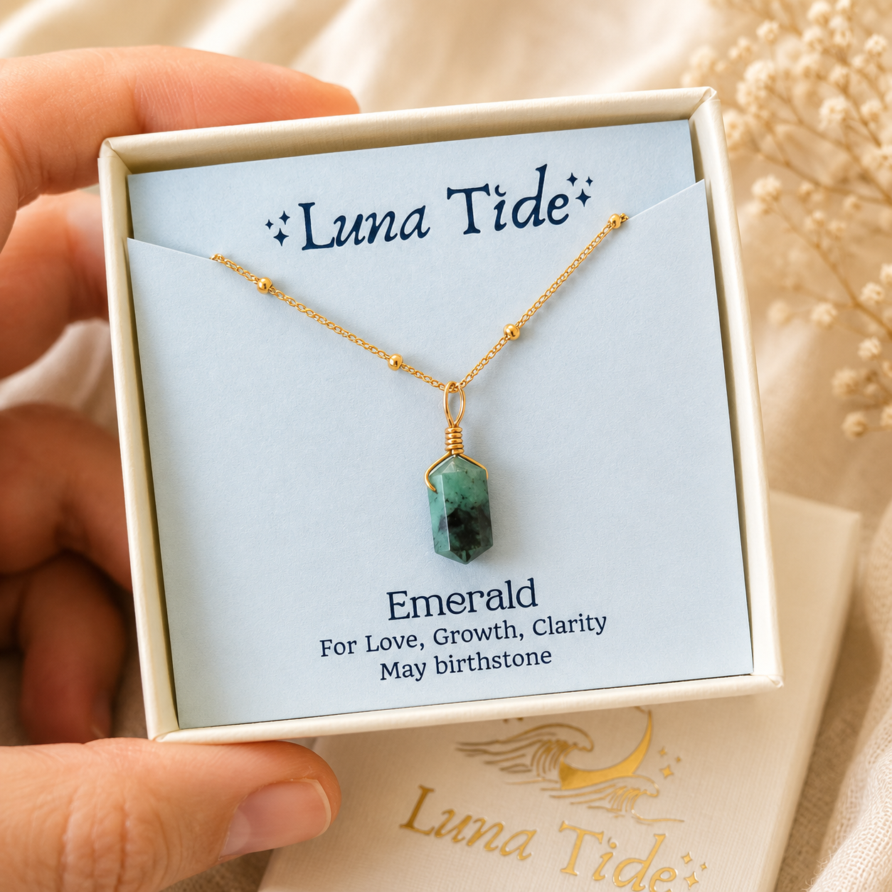 Emerald Mini Double Terminated Crystal Point Pendant Choker Necklace