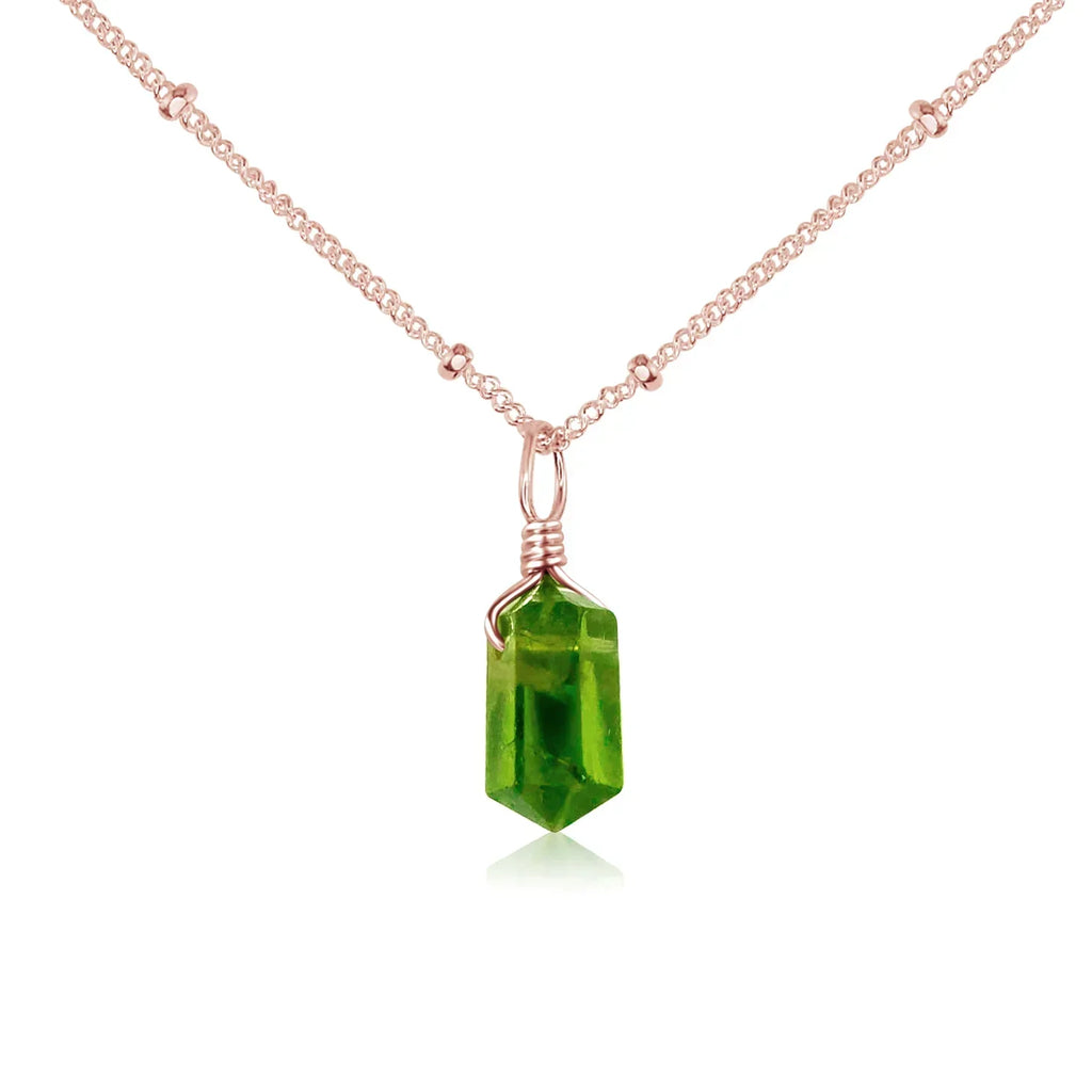 Peridot Mini Double Terminated Crystal Point Pendant Necklace - Peridot Mini Double Terminated Crystal Point Pendant Necklace - 14k Rose Gold Fill / Satellite - Luna Tide Handmade Crystal Jewellery