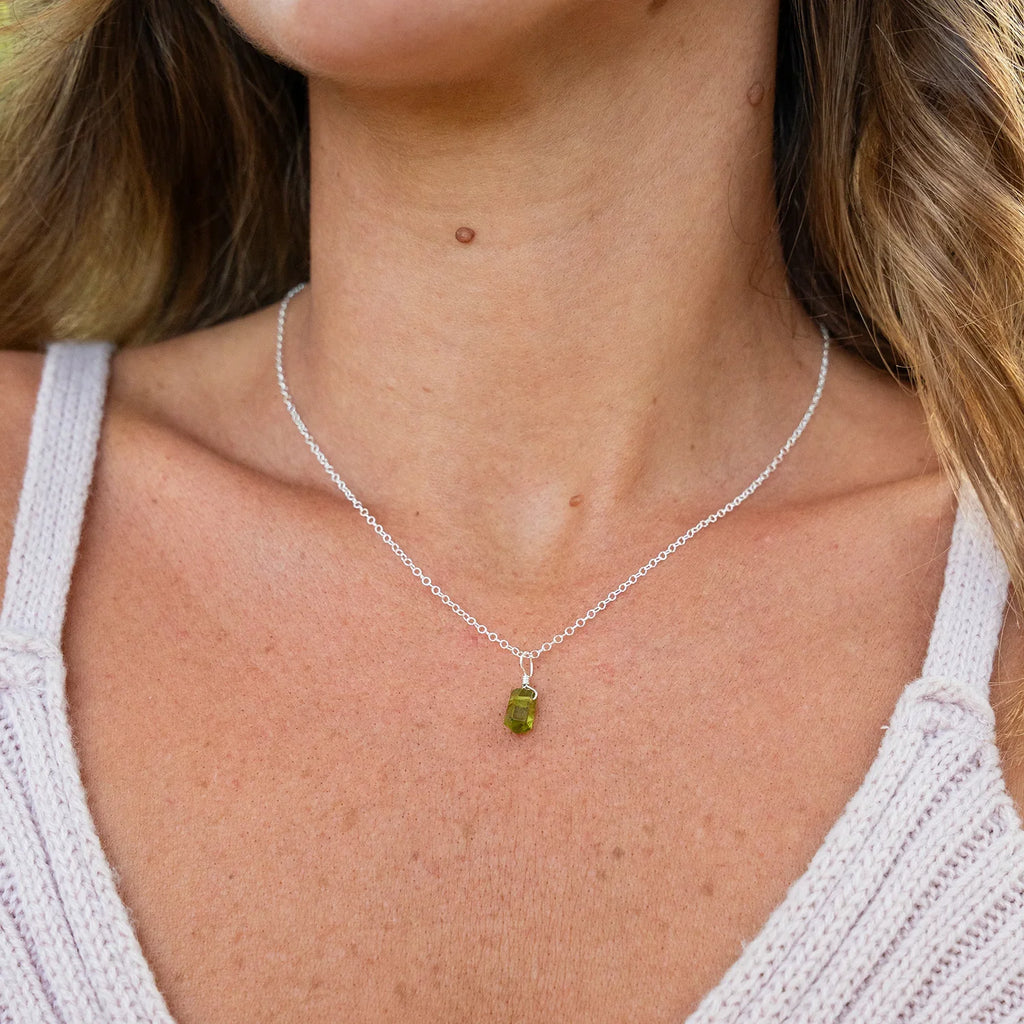 Peridot Mini Double Terminated Crystal Point Pendant Necklace