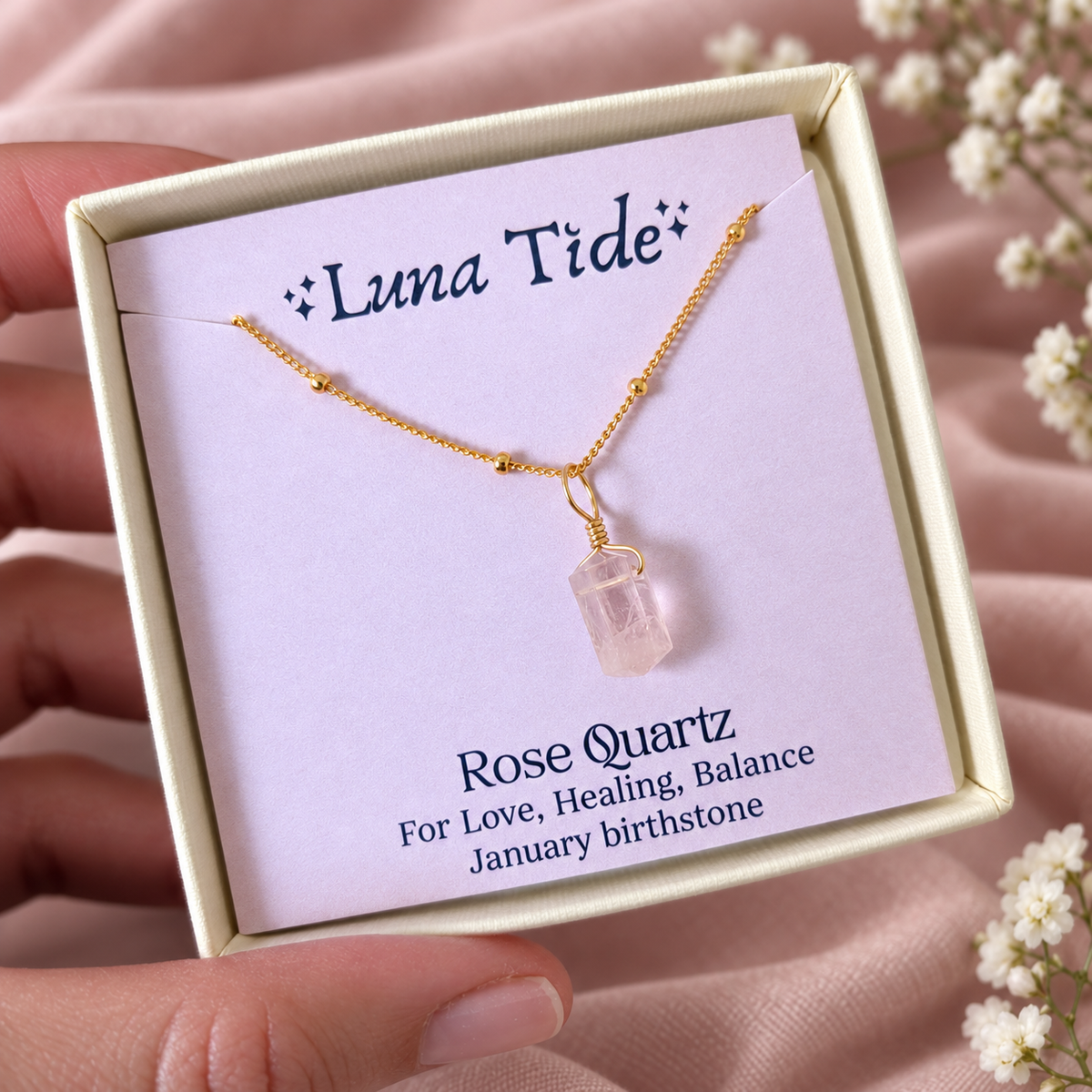 Rose Quartz Mini Double Terminated Crystal Point Pendant Choker Necklace