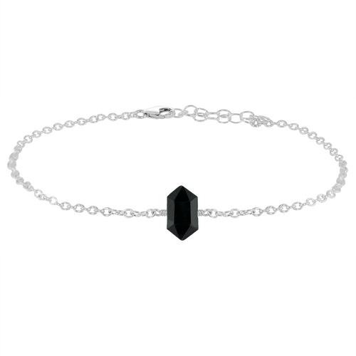 Black Tourmaline Double Terminated Crystal Point Anklet - Black Tourmaline Double Terminated Crystal Point Anklet - Sterling Silver - Luna Tide Handmade Crystal Jewellery