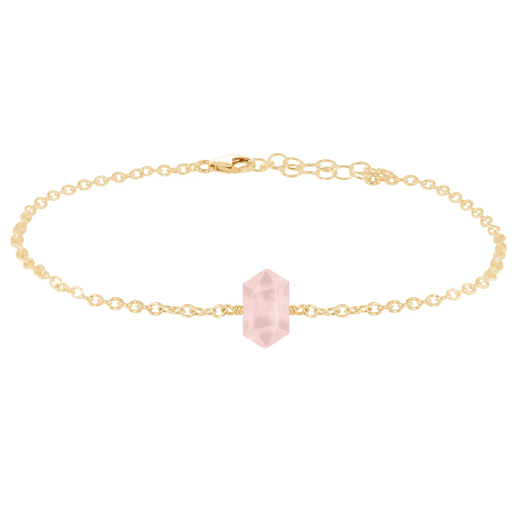 Rose Quartz Double Terminated Crystal Point Anklet - Rose Quartz Double Terminated Crystal Point Anklet - 14k Gold Fill - Luna Tide Handmade Crystal Jewellery