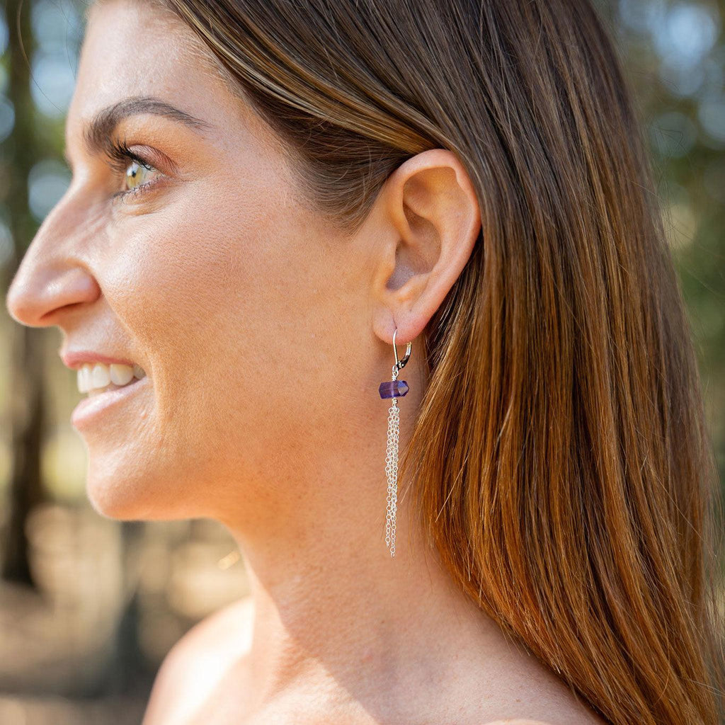 Amethyst Double Terminated Crystal Point Tassel Earrings - Amethyst Double Terminated Crystal Point Tassel Earrings - Sterling Silver - Luna Tide Handmade Crystal Jewellery