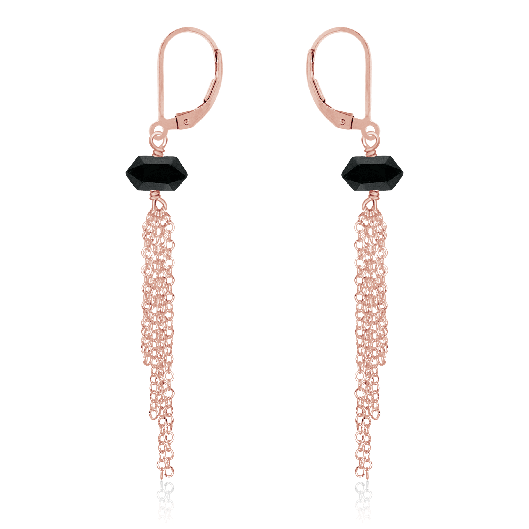Black Tourmaline Double Terminated Crystal Point Tassel Earrings - Black Tourmaline Double Terminated Crystal Point Tassel Earrings - 14k Rose Gold Fill - Luna Tide Handmade Crystal Jewellery