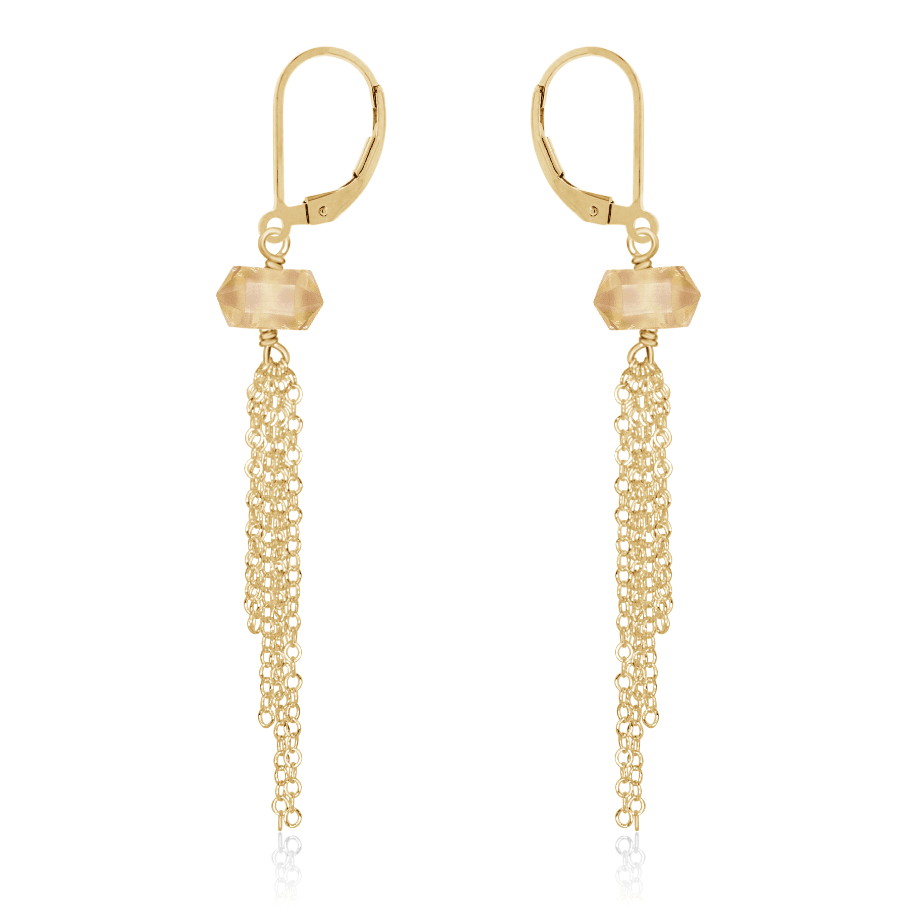 Citrine Double Terminated Crystal Point Tassel Earrings - Citrine Double Terminated Crystal Point Tassel Earrings - 14k Gold Fill - Luna Tide Handmade Crystal Jewellery