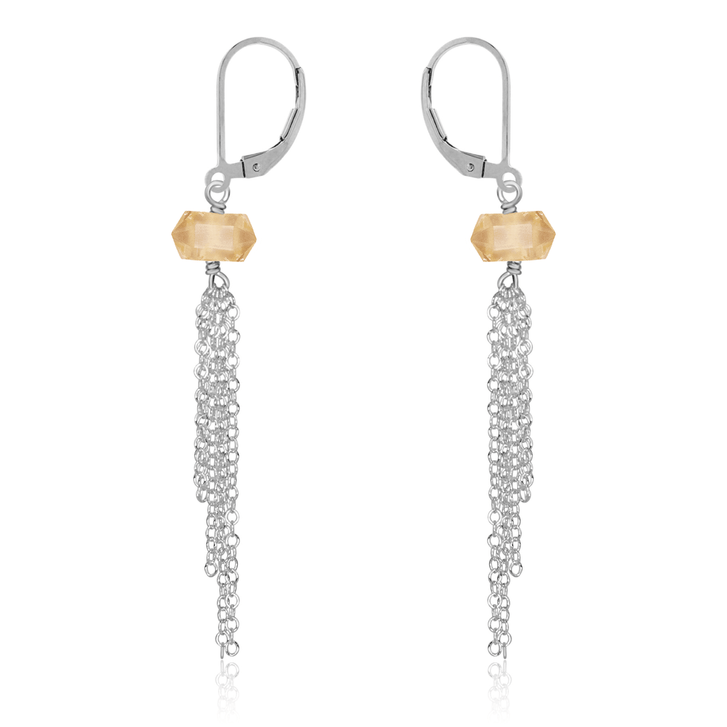 Citrine Double Terminated Crystal Point Tassel Earrings - Citrine Double Terminated Crystal Point Tassel Earrings - Sterling Silver - Luna Tide Handmade Crystal Jewellery