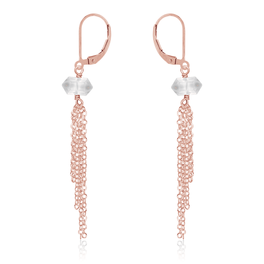 Crystal Quartz Double Terminated Crystal Point Tassel Earrings - Crystal Quartz Double Terminated Crystal Point Tassel Earrings - 14k Rose Gold Fill - Luna Tide Handmade Crystal Jewellery