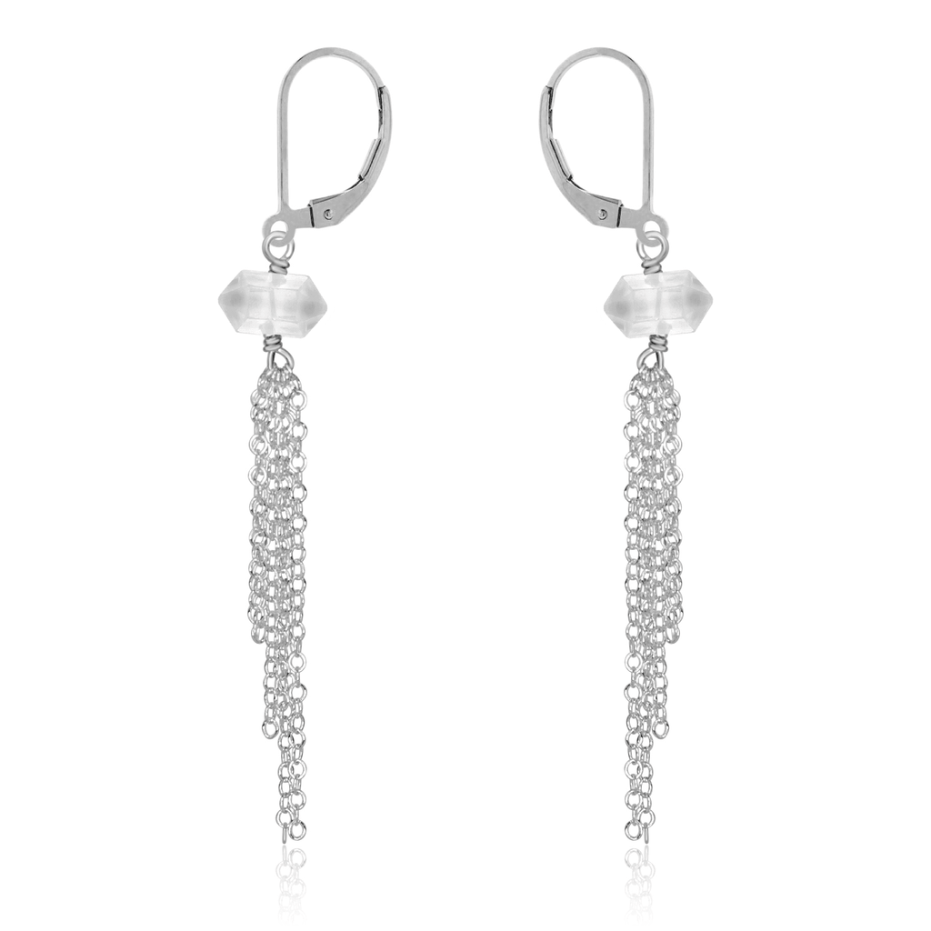 Crystal Quartz Double Terminated Crystal Point Tassel Earrings - Crystal Quartz Double Terminated Crystal Point Tassel Earrings - Sterling Silver - Luna Tide Handmade Crystal Jewellery