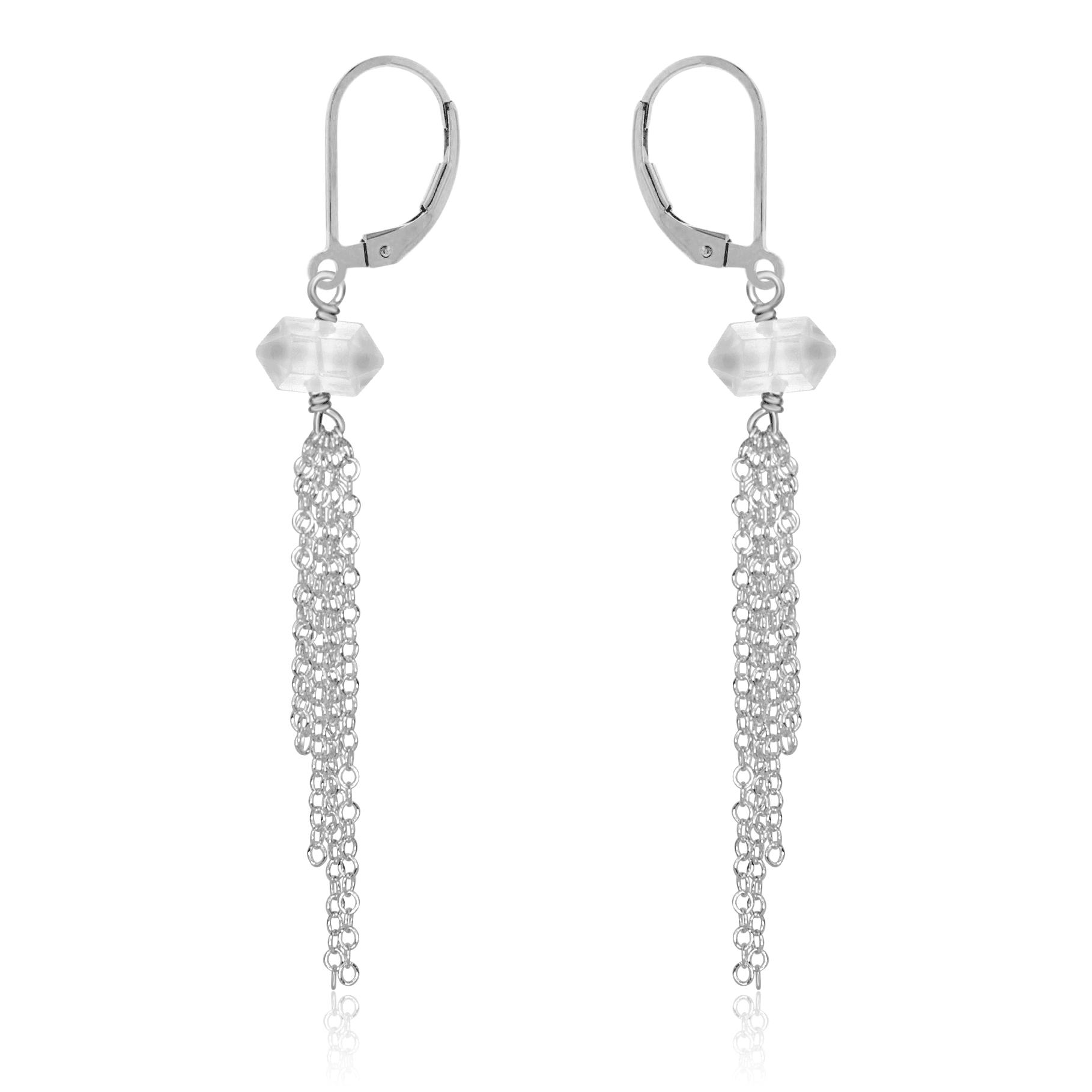 Crystal Quartz Double Terminated Crystal Point Tassel Earrings - Crystal Quartz Double Terminated Crystal Point Tassel Earrings - Sterling Silver - Luna Tide Handmade Crystal Jewellery