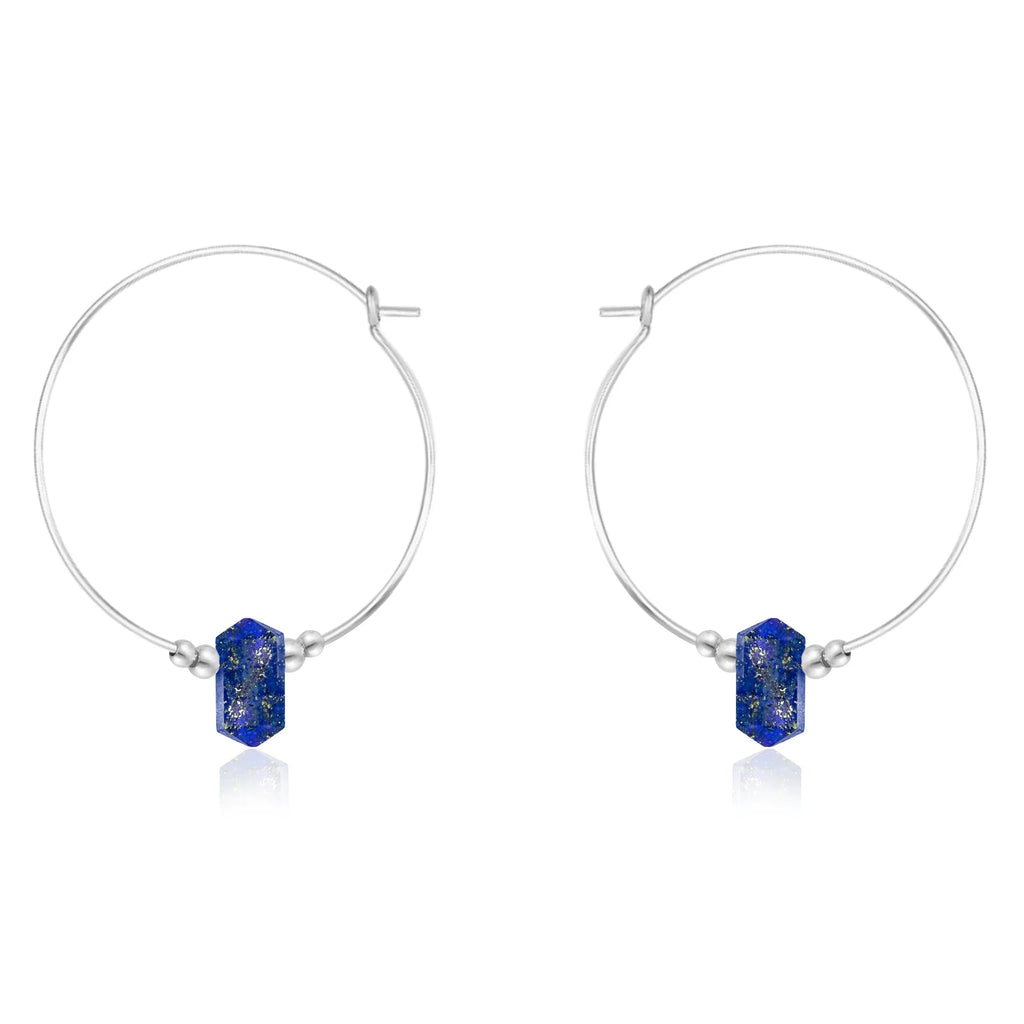 Large Hoop Lapis Lazuli Double Terminated Crystal Point Earrings