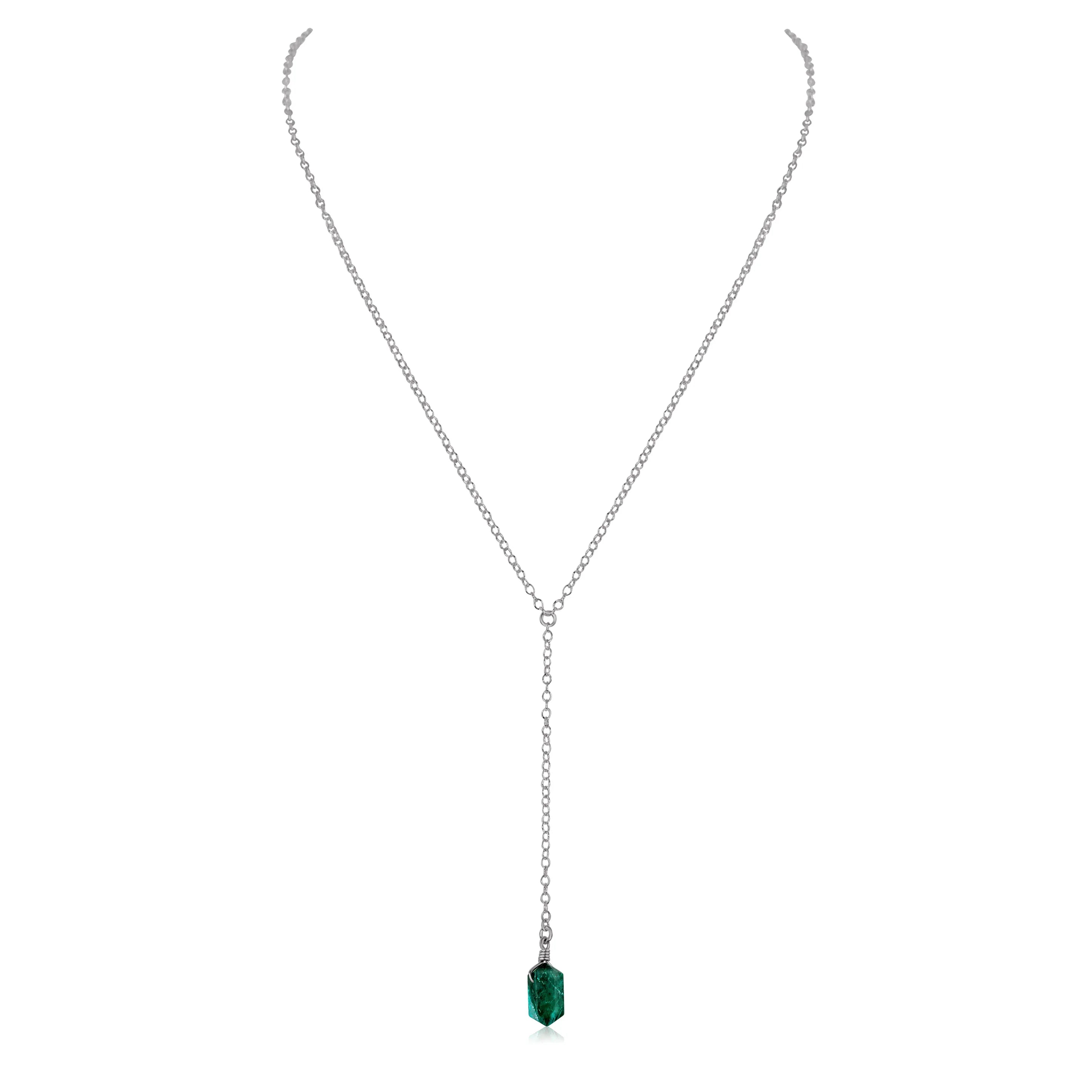 Emerald Double Terminated Mini Crystal Point Lariat Necklace