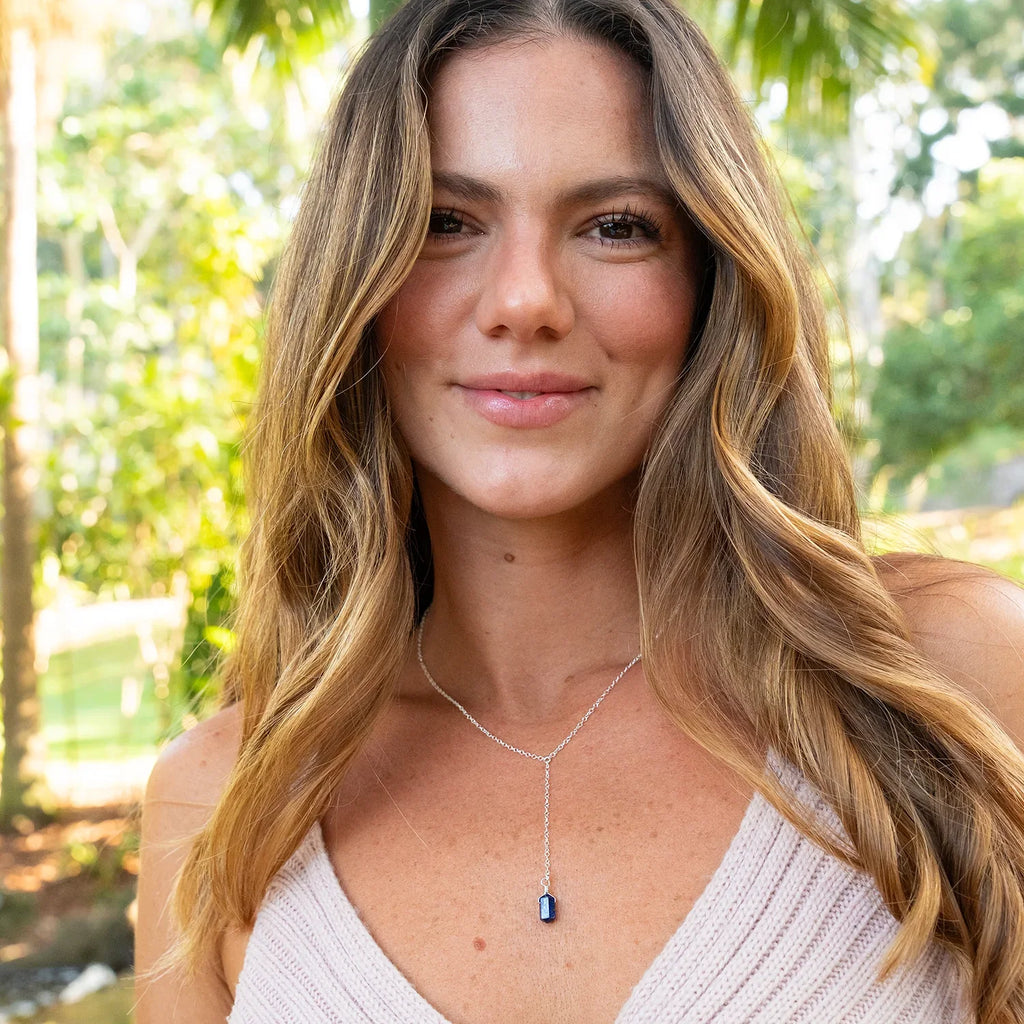 Lapis Lazuli Double Terminated Mini Crystal Point Lariat Necklace