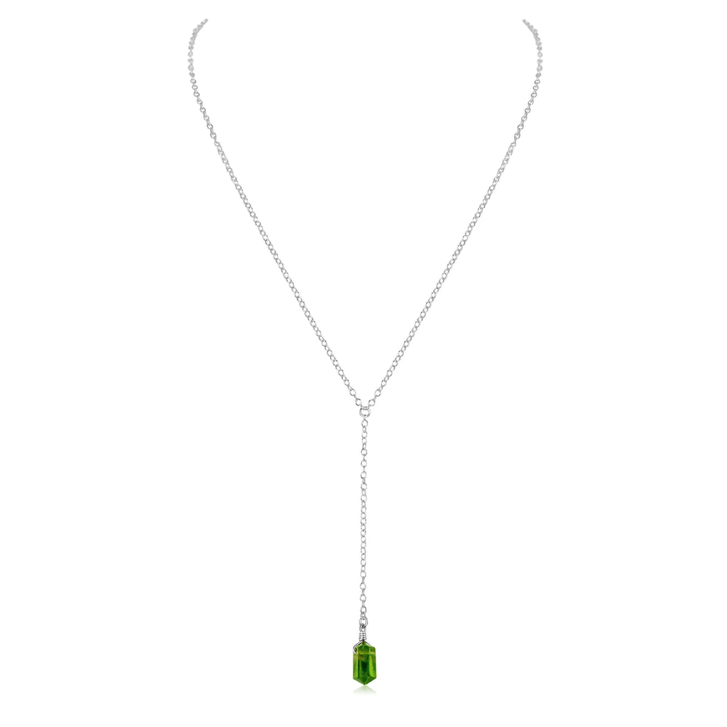 Peridot Double Terminated Mini Crystal Point Lariat Necklace