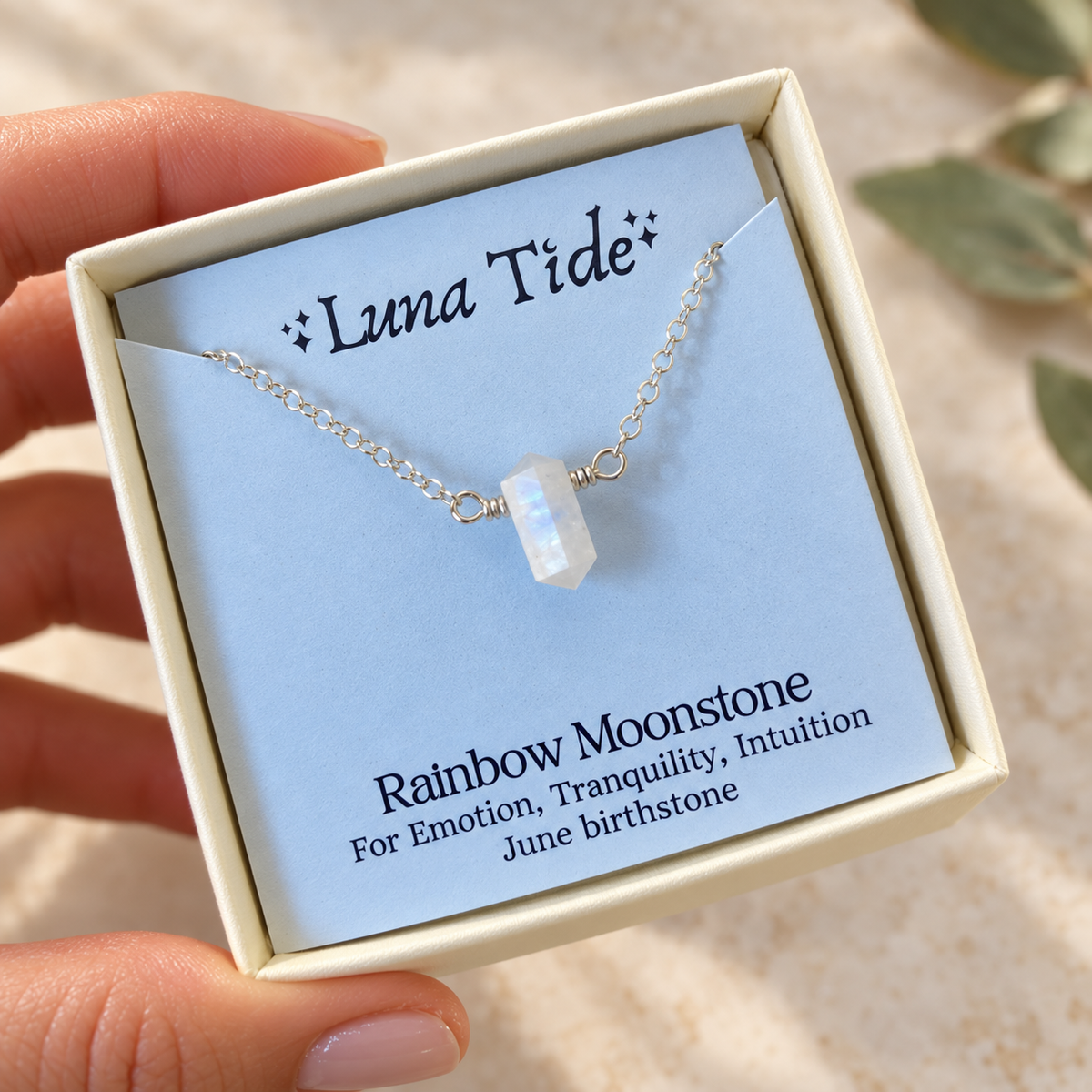 Double Terminated Rainbow Moonstone Mini Crystal Point Choker Necklace