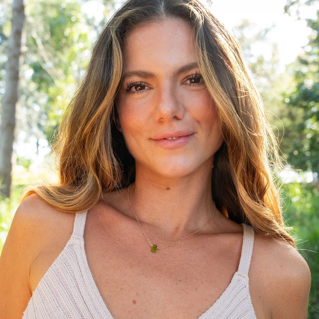 Double Terminated Peridot Mini Crystal Point Necklace