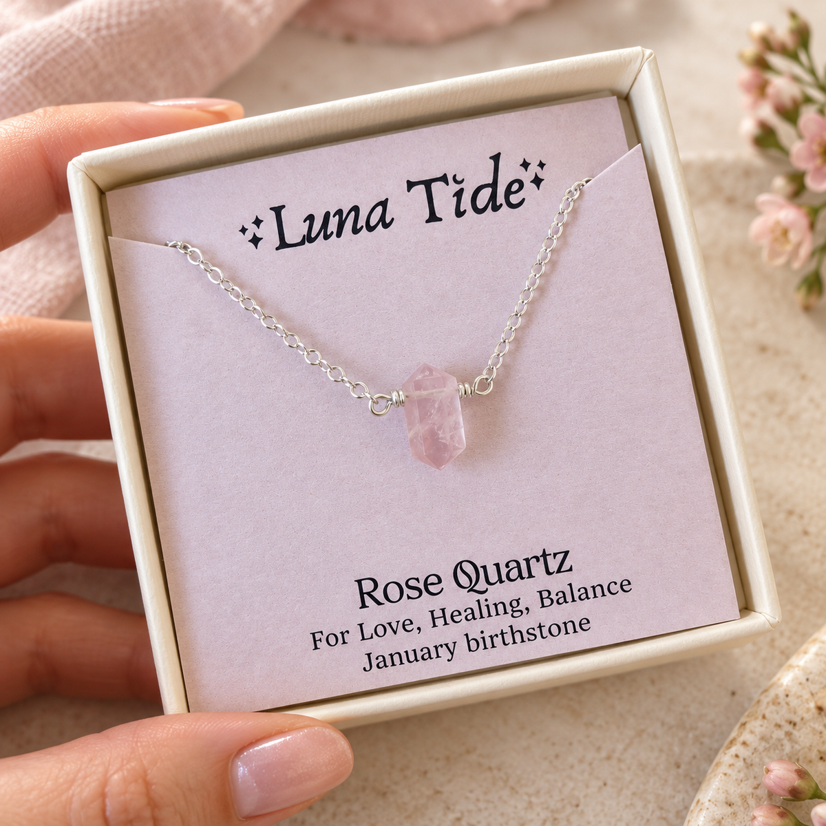 Double Terminated Rose Quartz Mini Crystal Point Choker Necklace