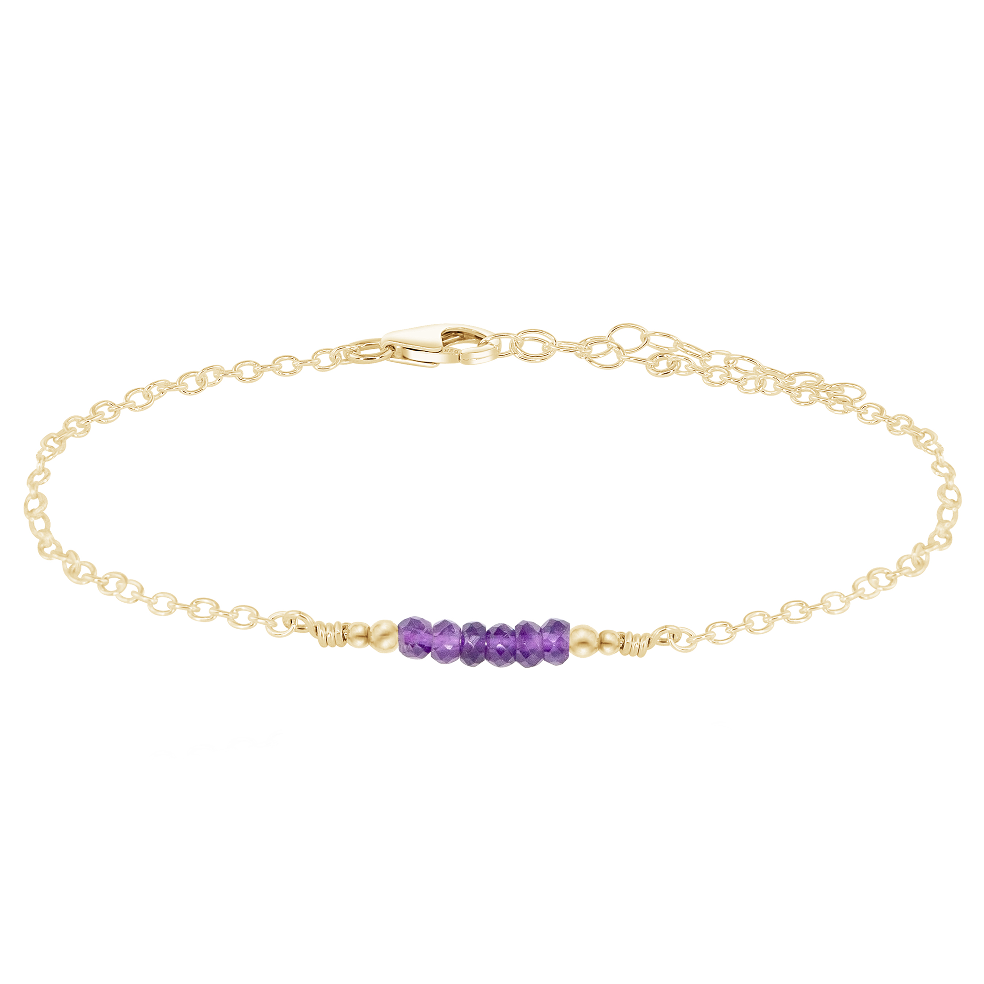 Sparkling Amethyst Gemstone Faceted Bead Bar Anklet - Sparkling Amethyst Gemstone Faceted Bead Bar Anklet - 14k Gold Fill - Luna Tide Handmade Crystal Jewellery