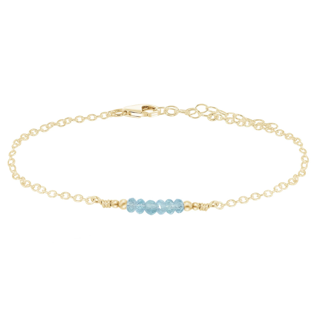 Sparkling Aquamarine Gemstone Faceted Bead Bar Anklet - Sparkling Aquamarine Gemstone Faceted Bead Bar Anklet - 14k Gold Fill - Luna Tide Handmade Crystal Jewellery