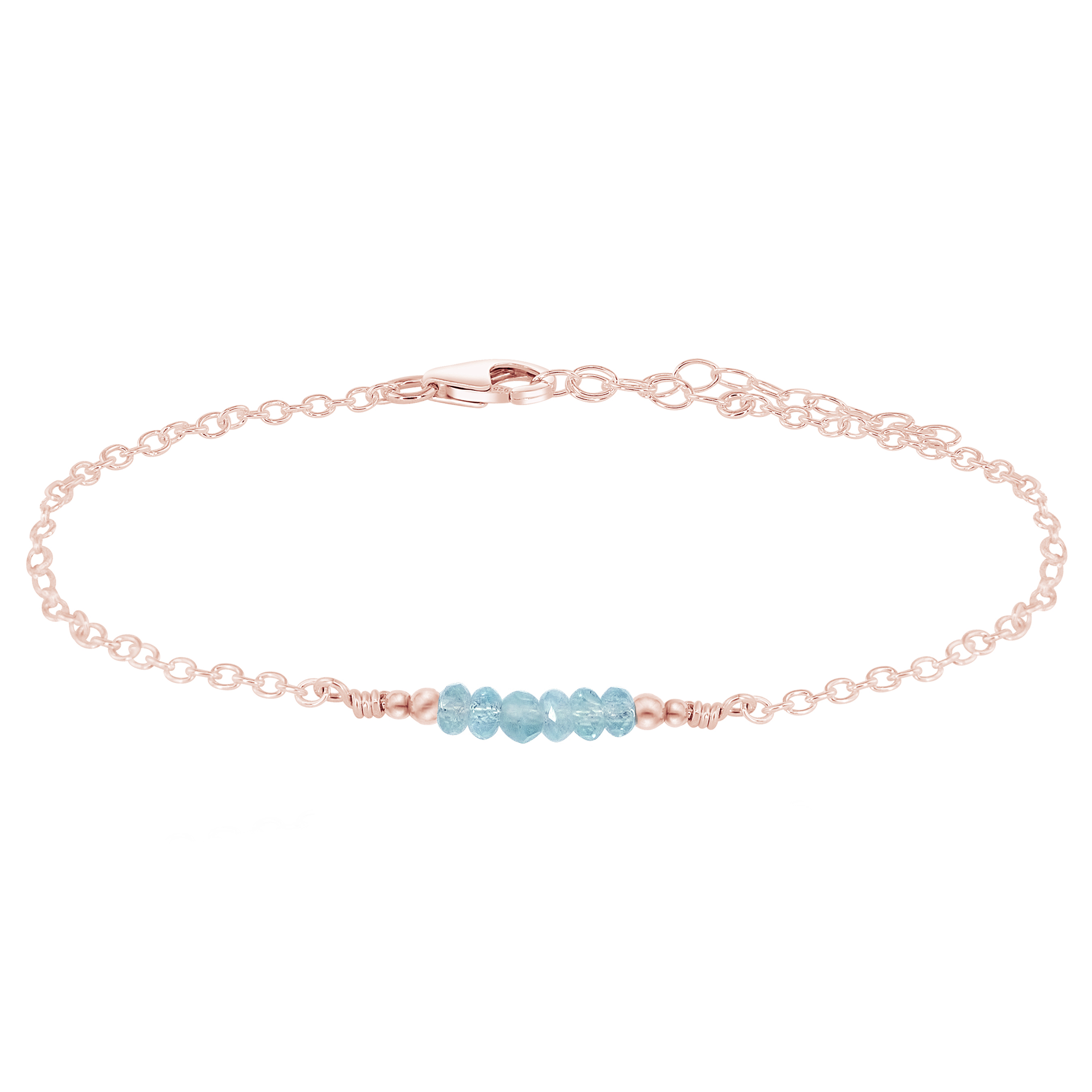 Sparkling Aquamarine Gemstone Faceted Bead Bar Anklet - Sparkling Aquamarine Gemstone Faceted Bead Bar Anklet - 14k Rose Gold Fill - Luna Tide Handmade Crystal Jewellery