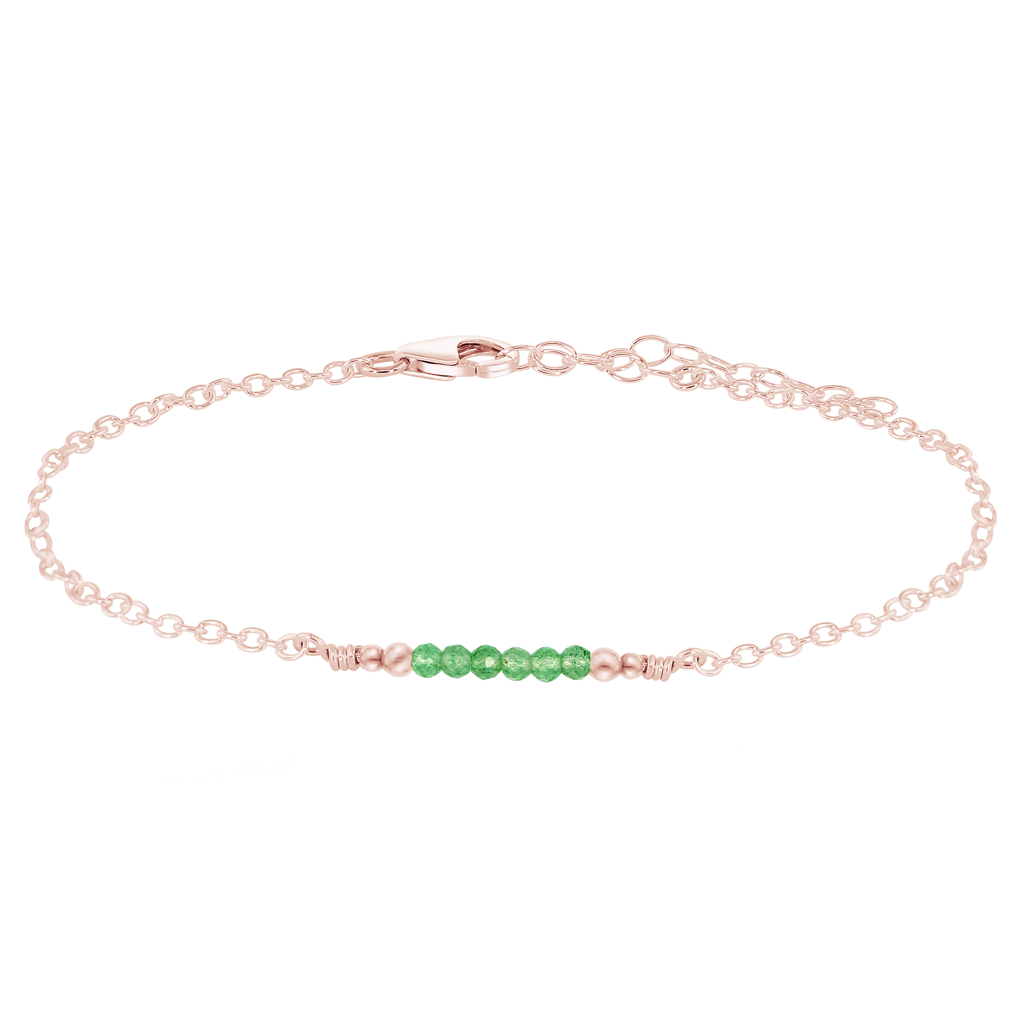 Sparkling Aventurine Gemstone Faceted Bead Bar Anklet - Sparkling Aventurine Gemstone Faceted Bead Bar Anklet - 14k Rose Gold Fill - Luna Tide Handmade Crystal Jewellery