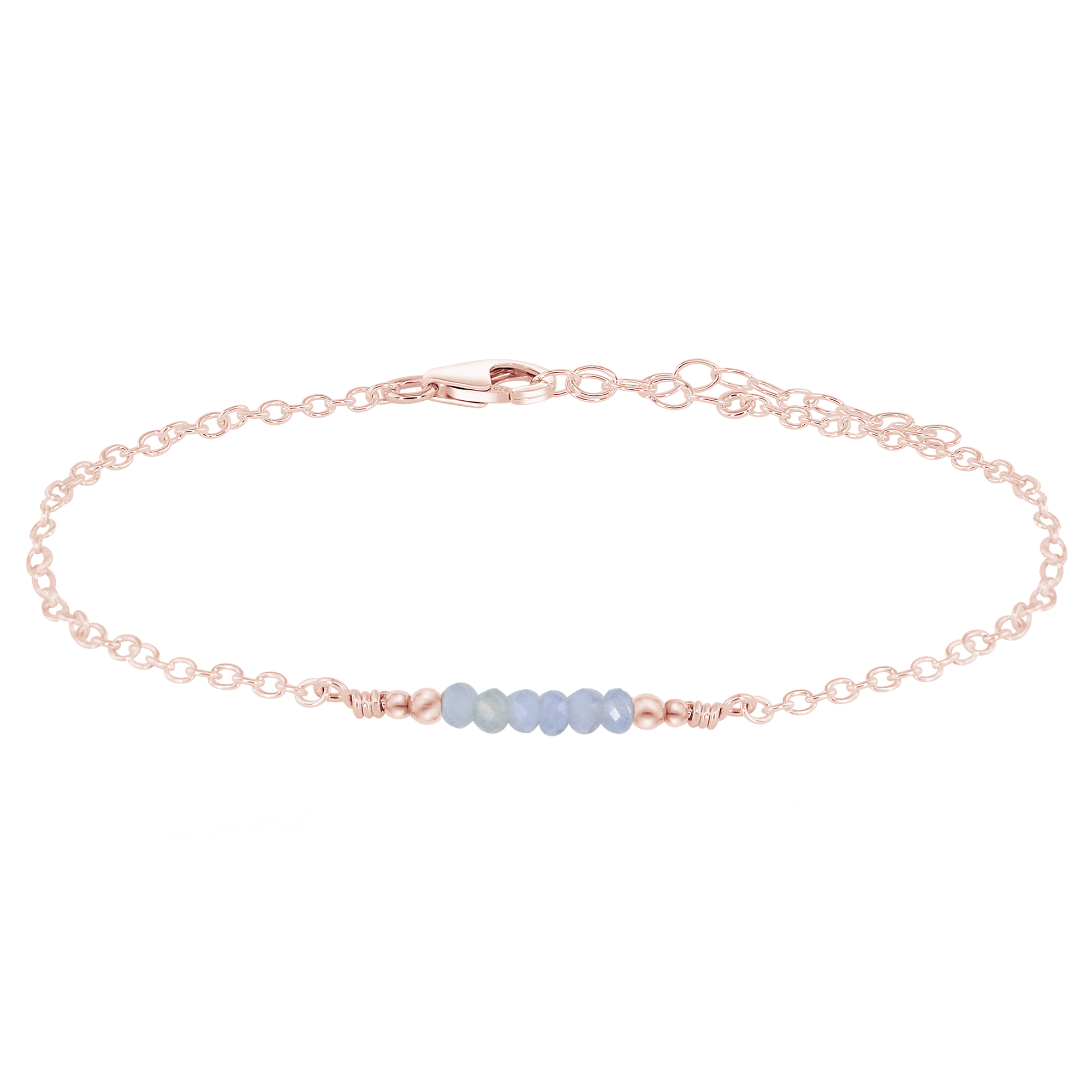 Sparkling Blue Lace Agate Gemstone Faceted Bead Bar Anklet - Sparkling Blue Lace Agate Gemstone Faceted Bead Bar Anklet - 14k Rose Gold Fill - Luna Tide Handmade Crystal Jewellery