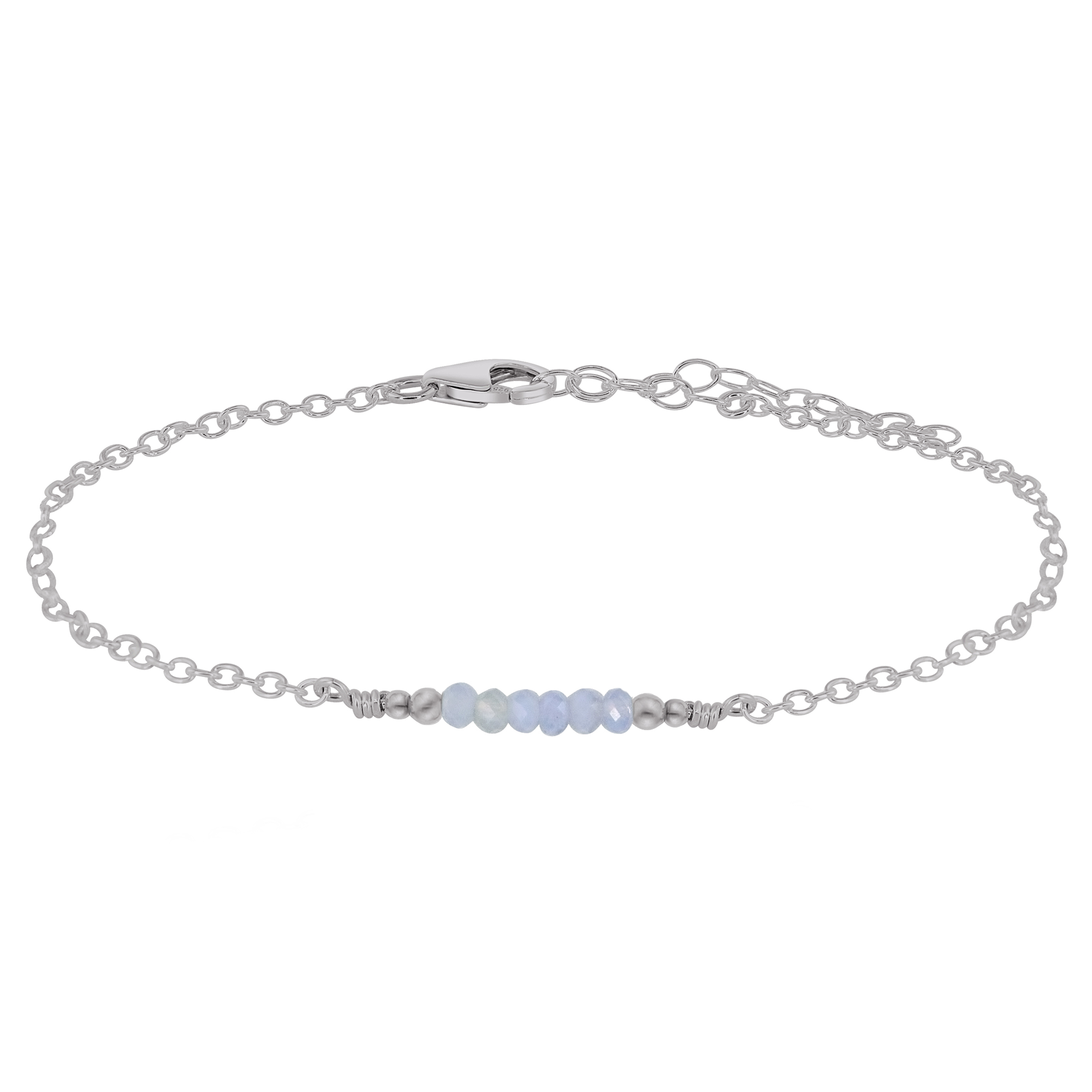 Sparkling Blue Lace Agate Gemstone Faceted Bead Bar Anklet - Sparkling Blue Lace Agate Gemstone Faceted Bead Bar Anklet - Stainless Steel - Luna Tide Handmade Crystal Jewellery