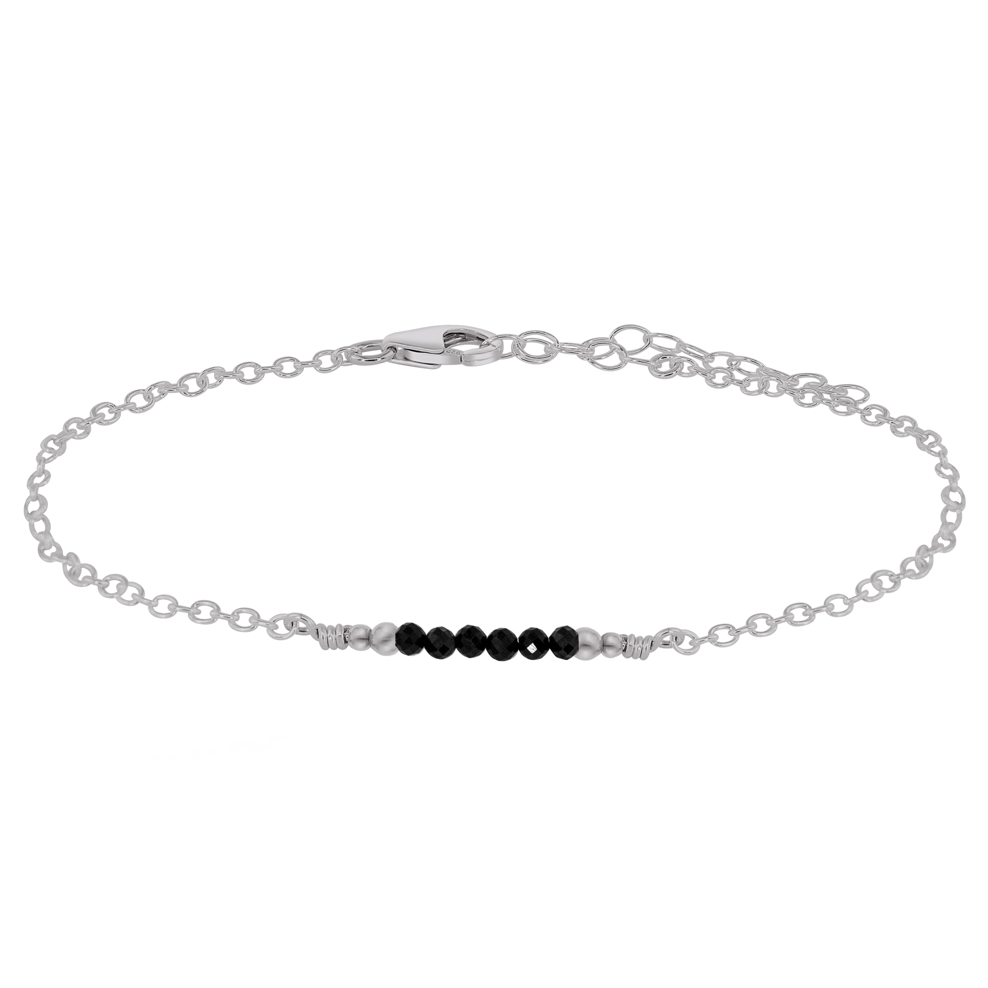 Sparkling Black Tourmaline Gemstone Faceted Bead Bar Anklet - Sparkling Black Tourmaline Gemstone Faceted Bead Bar Anklet - Stainless Steel - Luna Tide Handmade Crystal Jewellery
