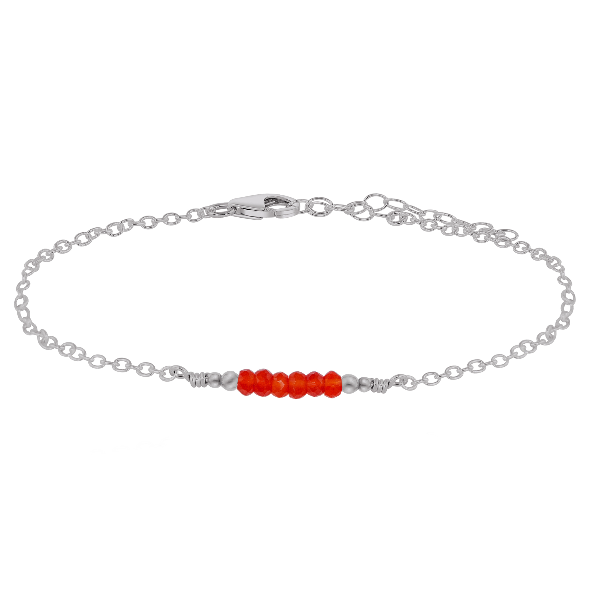 Sparkling Carnelian Gemstone Faceted Bead Bar Anklet - Sparkling Carnelian Gemstone Faceted Bead Bar Anklet - Stainless Steel - Luna Tide Handmade Crystal Jewellery