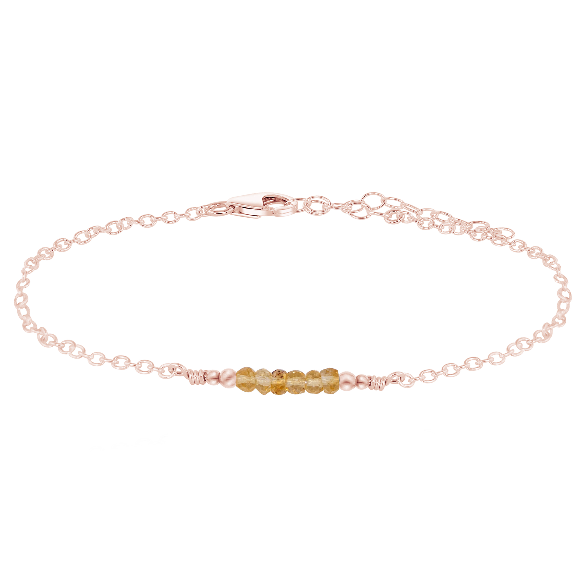 Sparkling Citrine Gemstone Faceted Bead Bar Anklet - Sparkling Citrine Gemstone Faceted Bead Bar Anklet - 14k Rose Gold Fill - Luna Tide Handmade Crystal Jewellery
