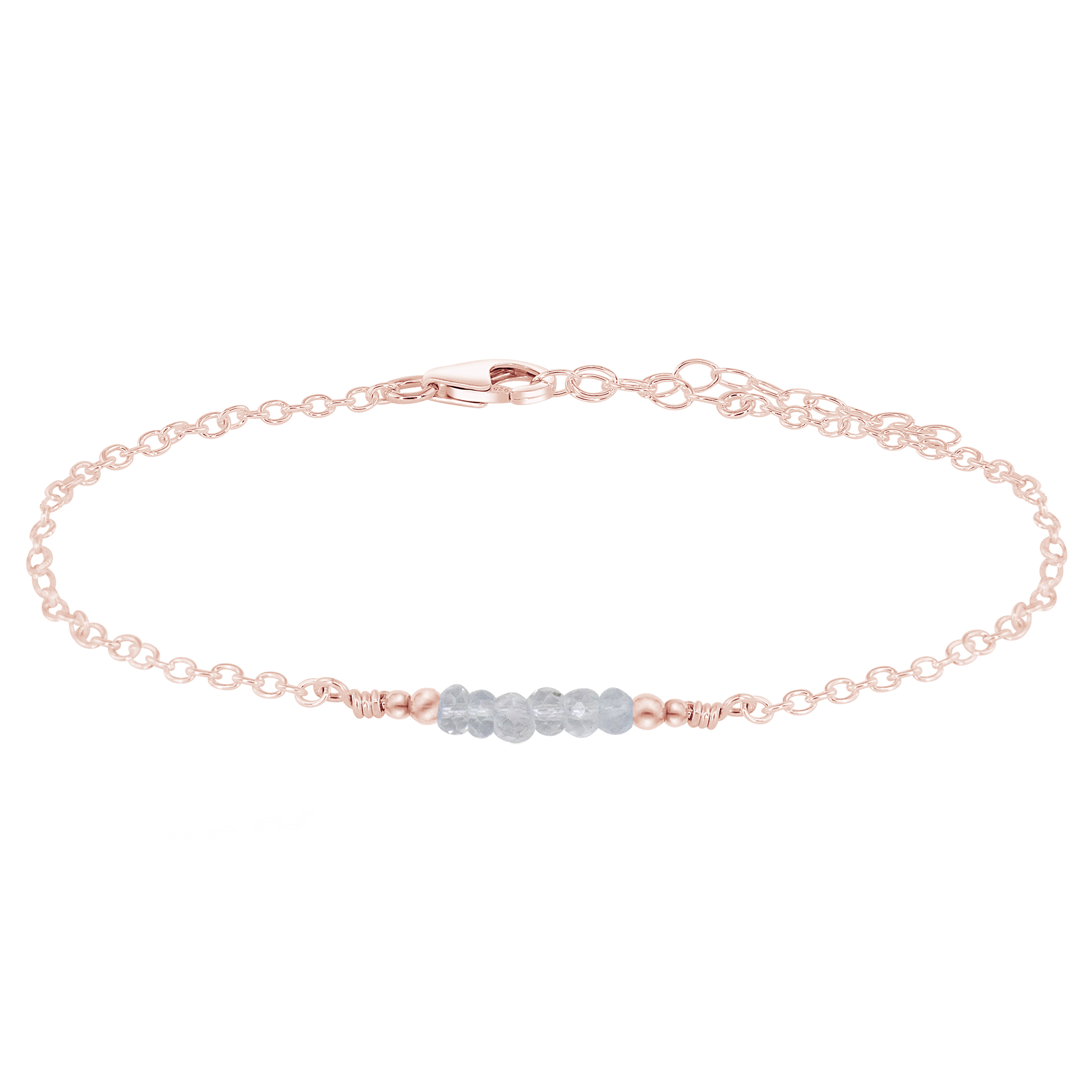 Sparkling Crystal Quartz Gemstone Faceted Bead Bar Anklet - Sparkling Crystal Quartz Gemstone Faceted Bead Bar Anklet - 14k Rose Gold Fill - Luna Tide Handmade Crystal Jewellery