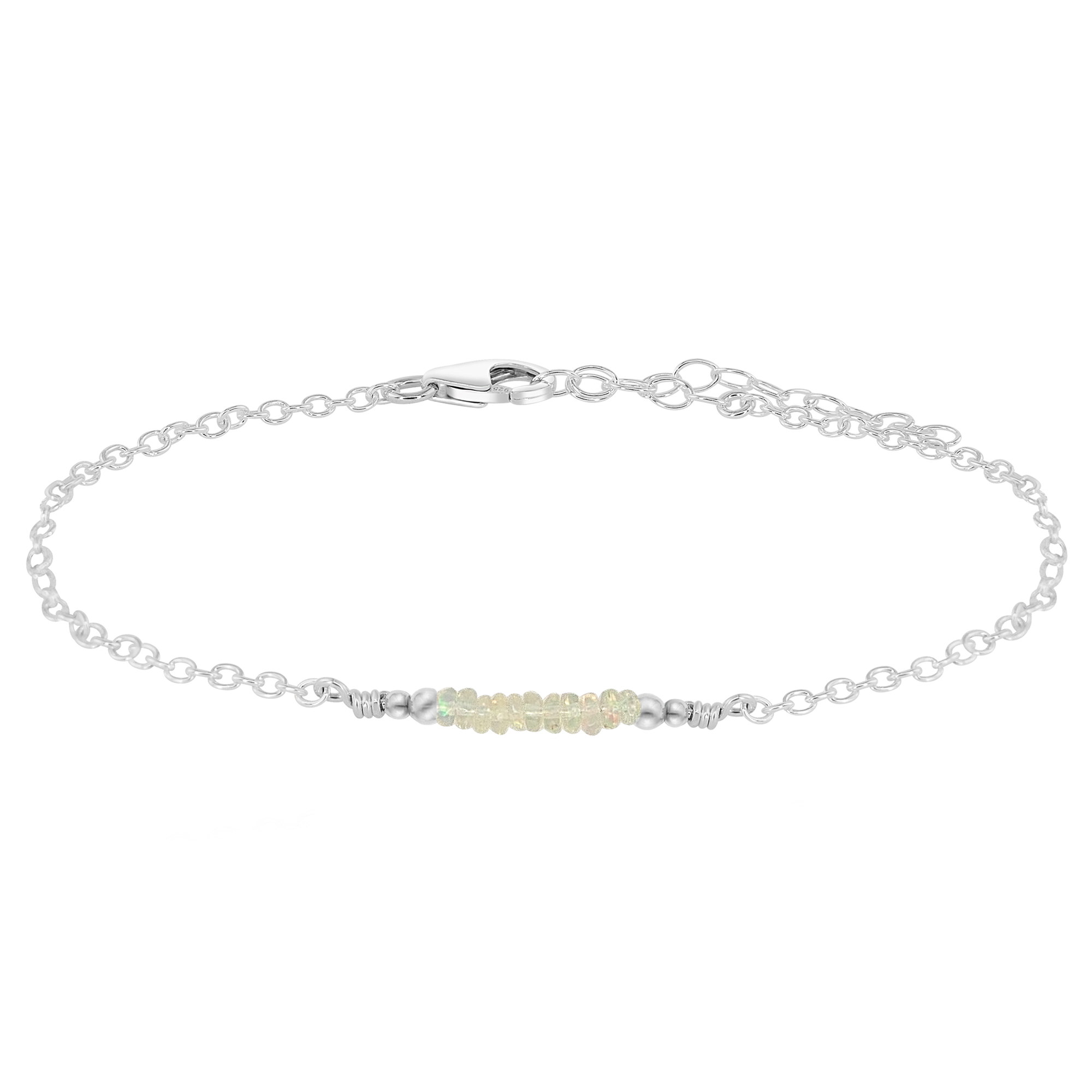 Sparkling Ethiopian Opal Gemstone Faceted Bead Bar Anklet - Sparkling Ethiopian Opal Gemstone Faceted Bead Bar Anklet - Sterling Silver - Luna Tide Handmade Crystal Jewellery